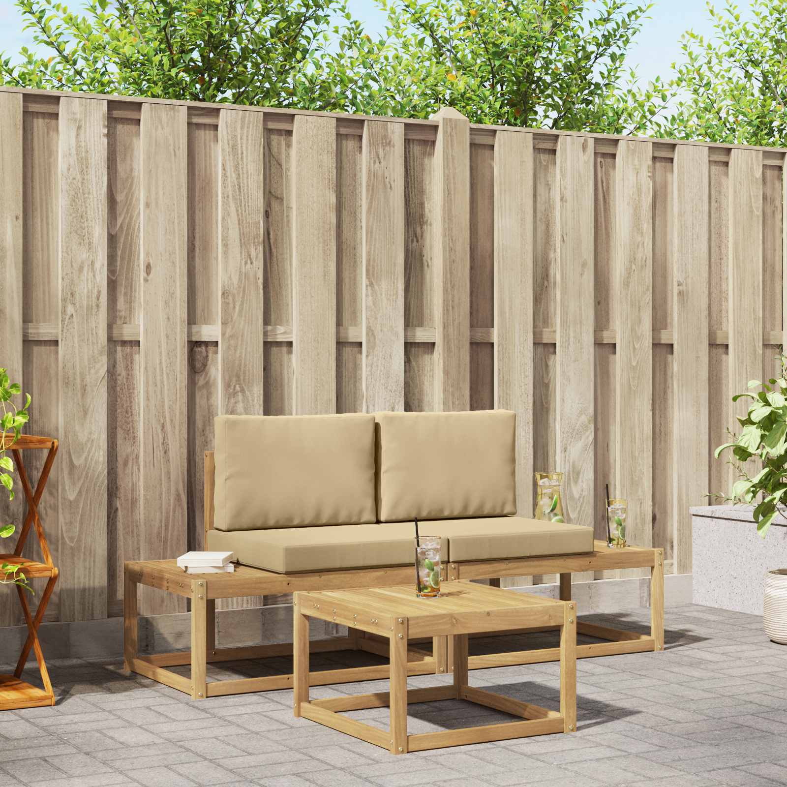 Outdoor-Sofagarnitur 3 stk. Weiß und Beige Polyester