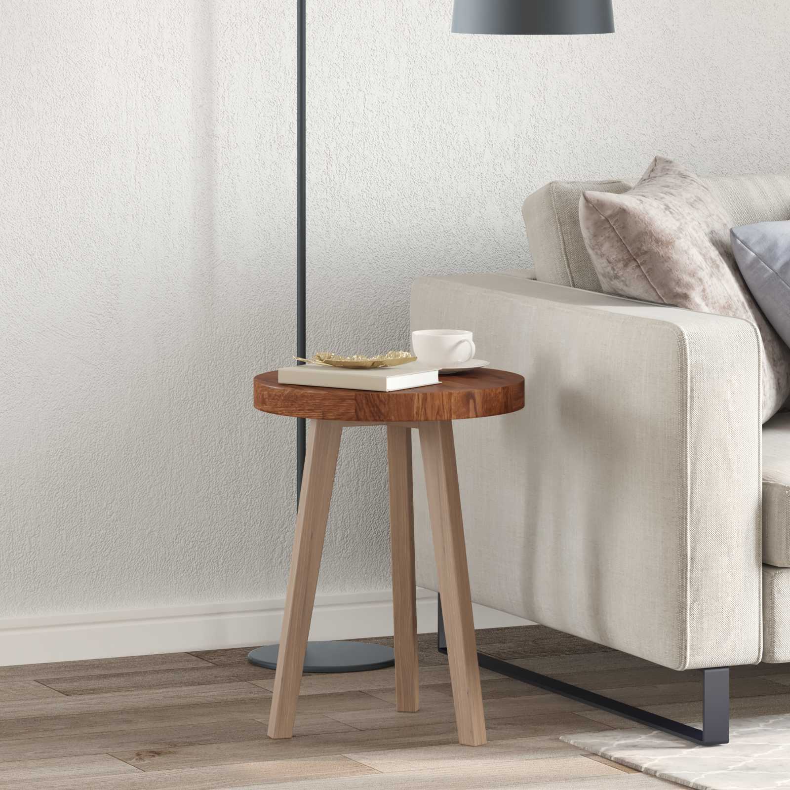 Tischplatte Ø 40 x 4 cm Rund Massivholz Eiche Hellbraun