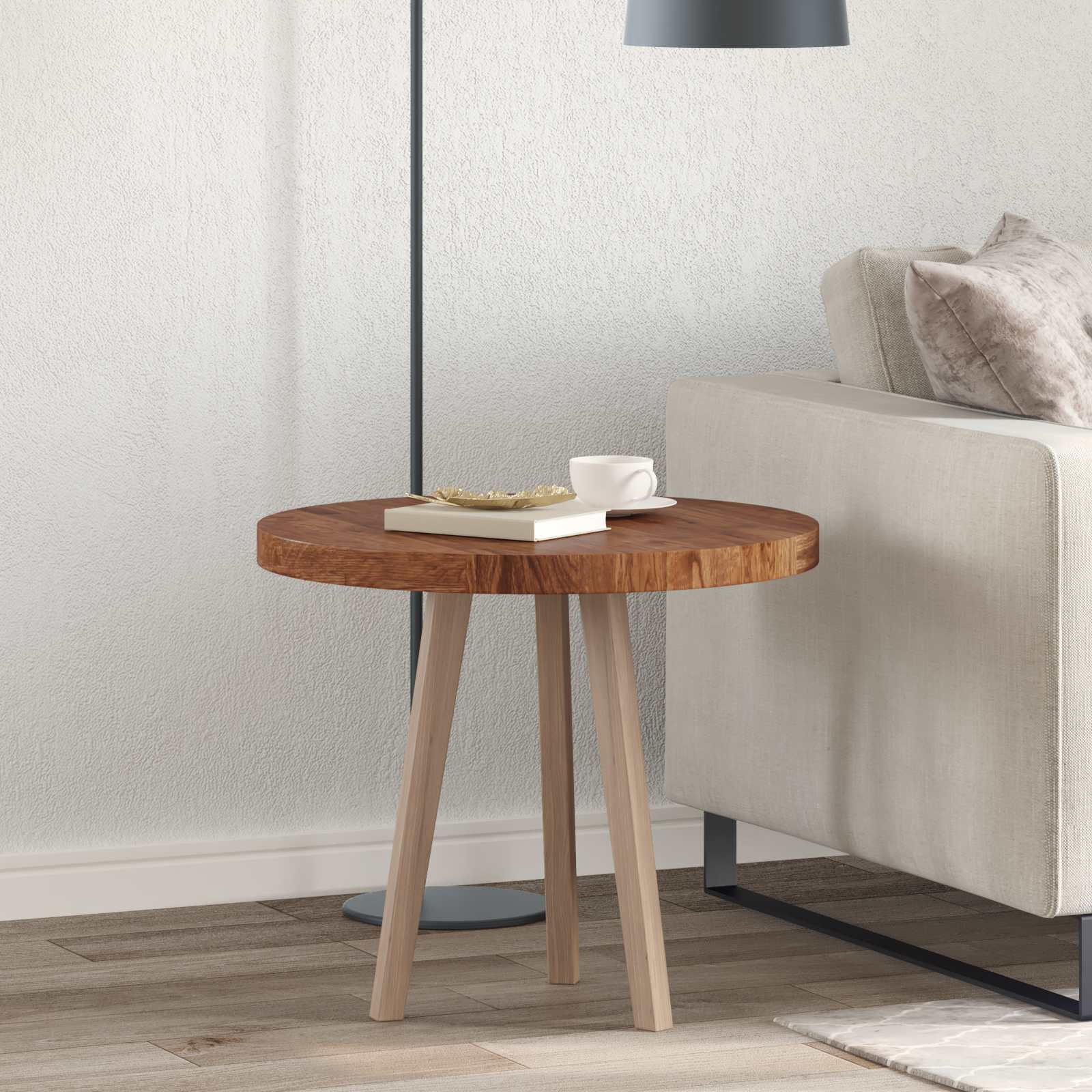 Tischplatte Ø 60 x 4 cm Rund Massivholz Eiche Hellbraun