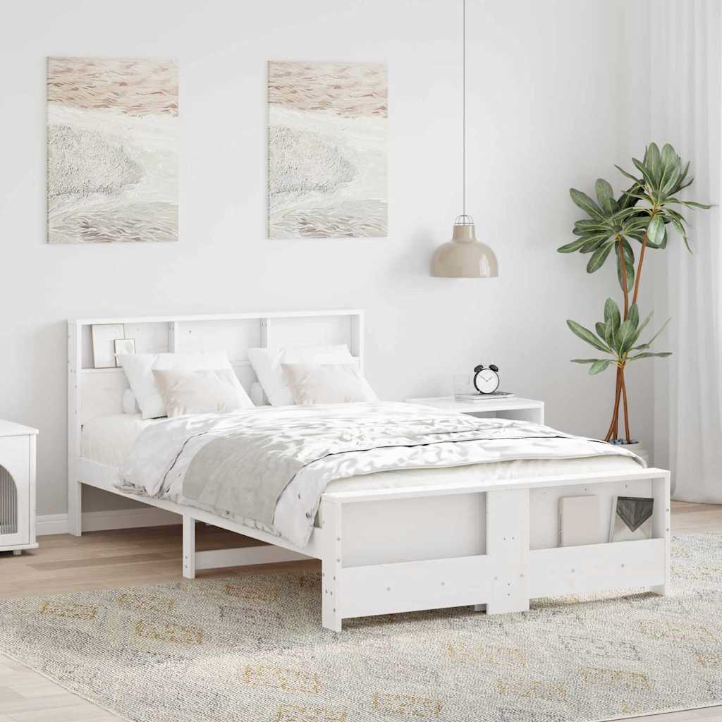 Bettrahmen mit Regal Weiß 120 x 200 cm Massives Kiefernholz