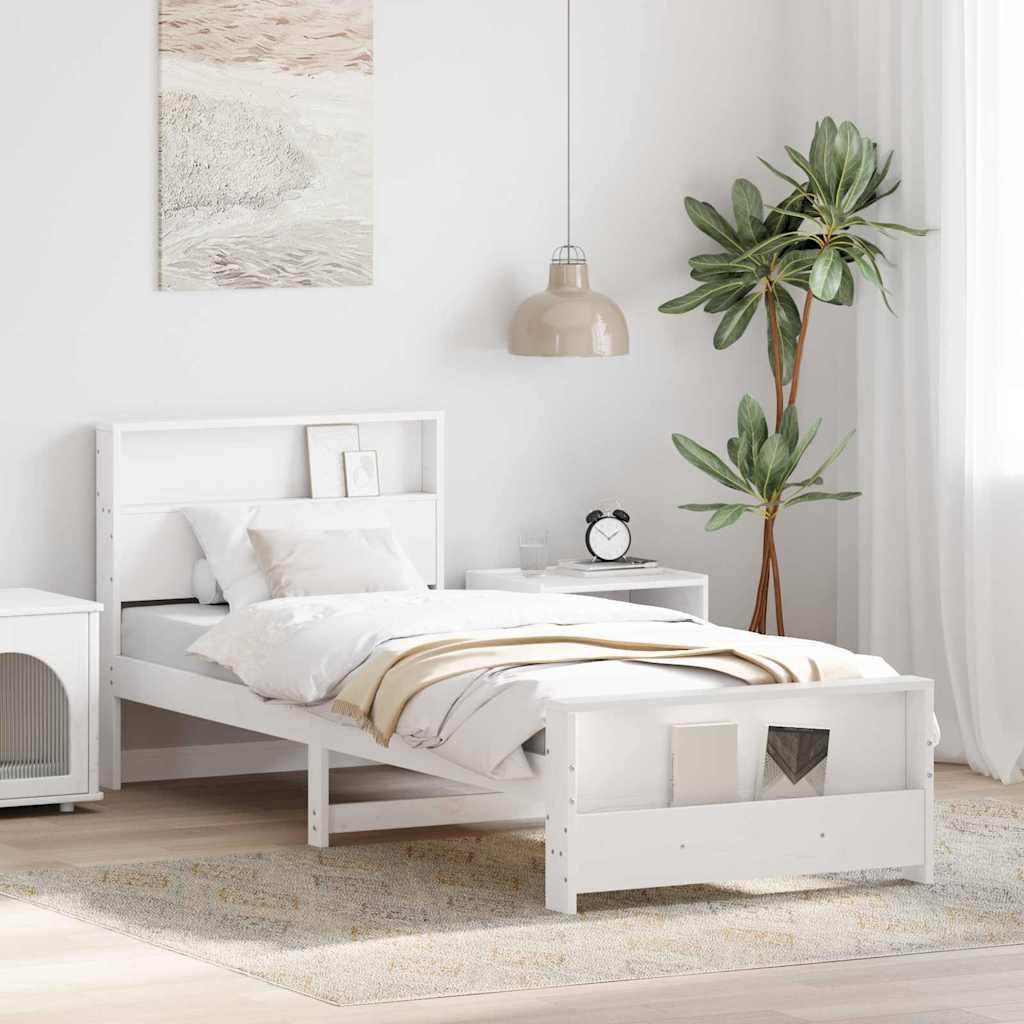 Bettrahmen mit Regal Weiß 80 x 200 cm Massives Kiefernholz
