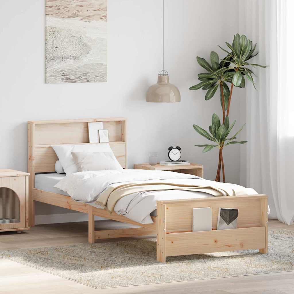Bettrahmen mit Regal Braun 90 x 190 cm Massives Kiefernholz