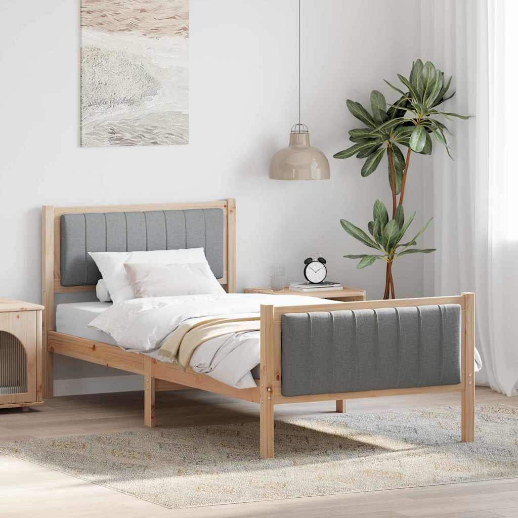 Bettgestell Braun und Hellgrau 90 x 190 cm Massivholz Kiefer