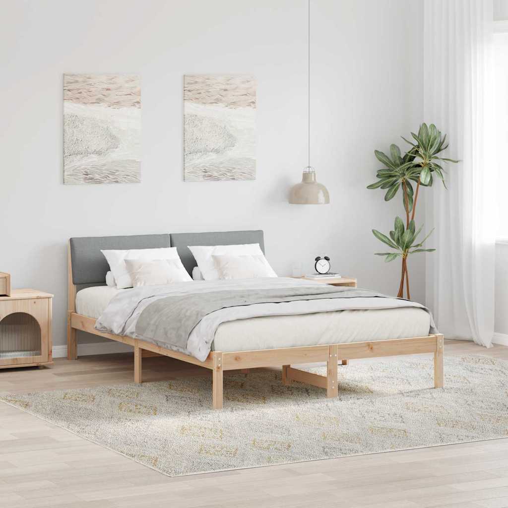 Bettgestell Braun und hellgrau 135 x 190 cm Massivholz Kiefer