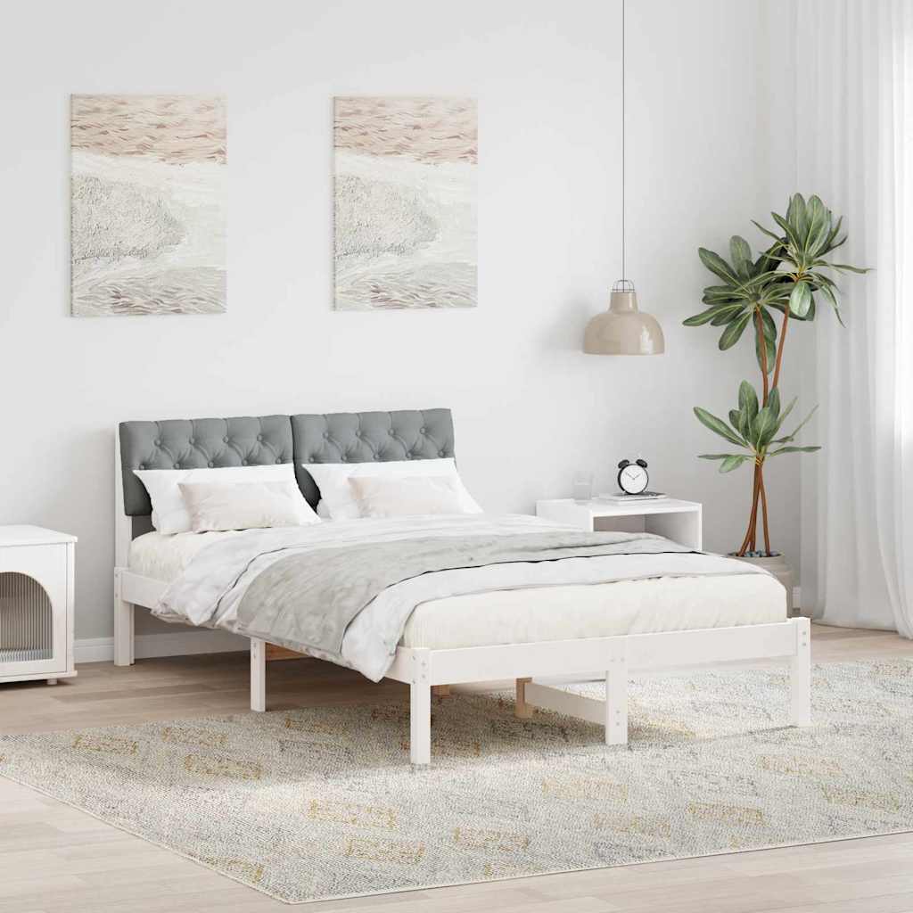 Bettgestell Weiß und Hellgrau 120 x 190 cm Massivholz Kiefer