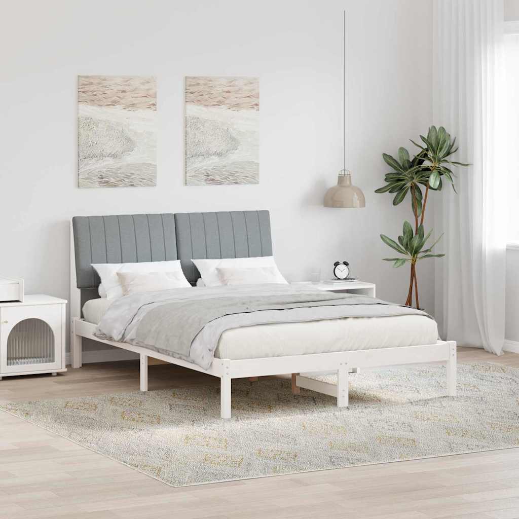 Bettrahmen mit Kopfteil Weiß 135 x 190 cm Massives Kiefernholz