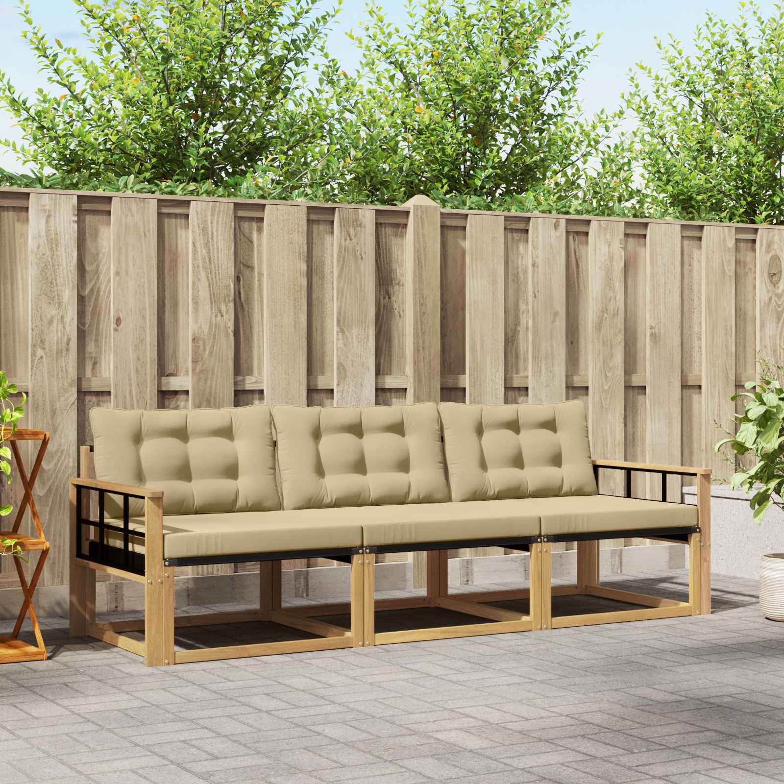 Outdoor-Sofagarnitur 3 stk. Weiß und Beige
