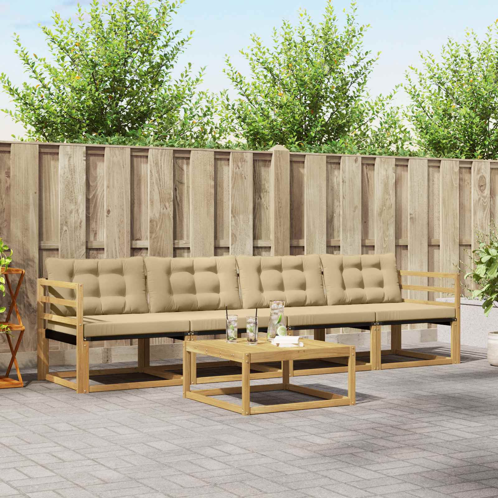 Outdoor-Sofagarnitur 5 stk. Weiß und Beige