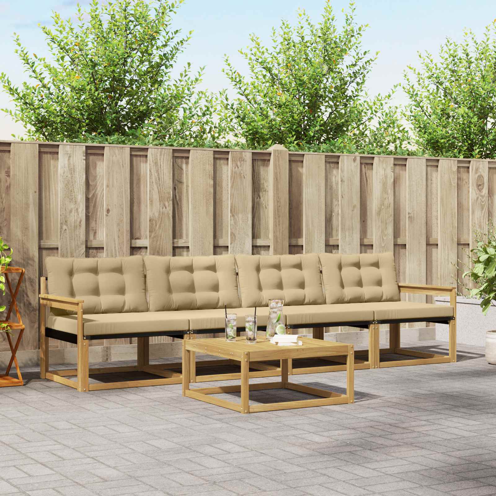 Outdoor-Sofagarnitur 5 stk. Weiß und Beige