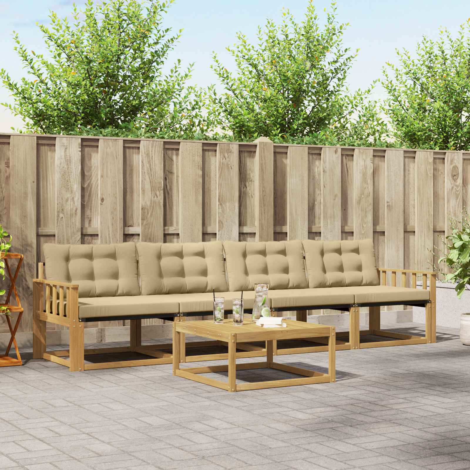 Outdoor-Sofagarnitur 5 stk. Weiß und Beige