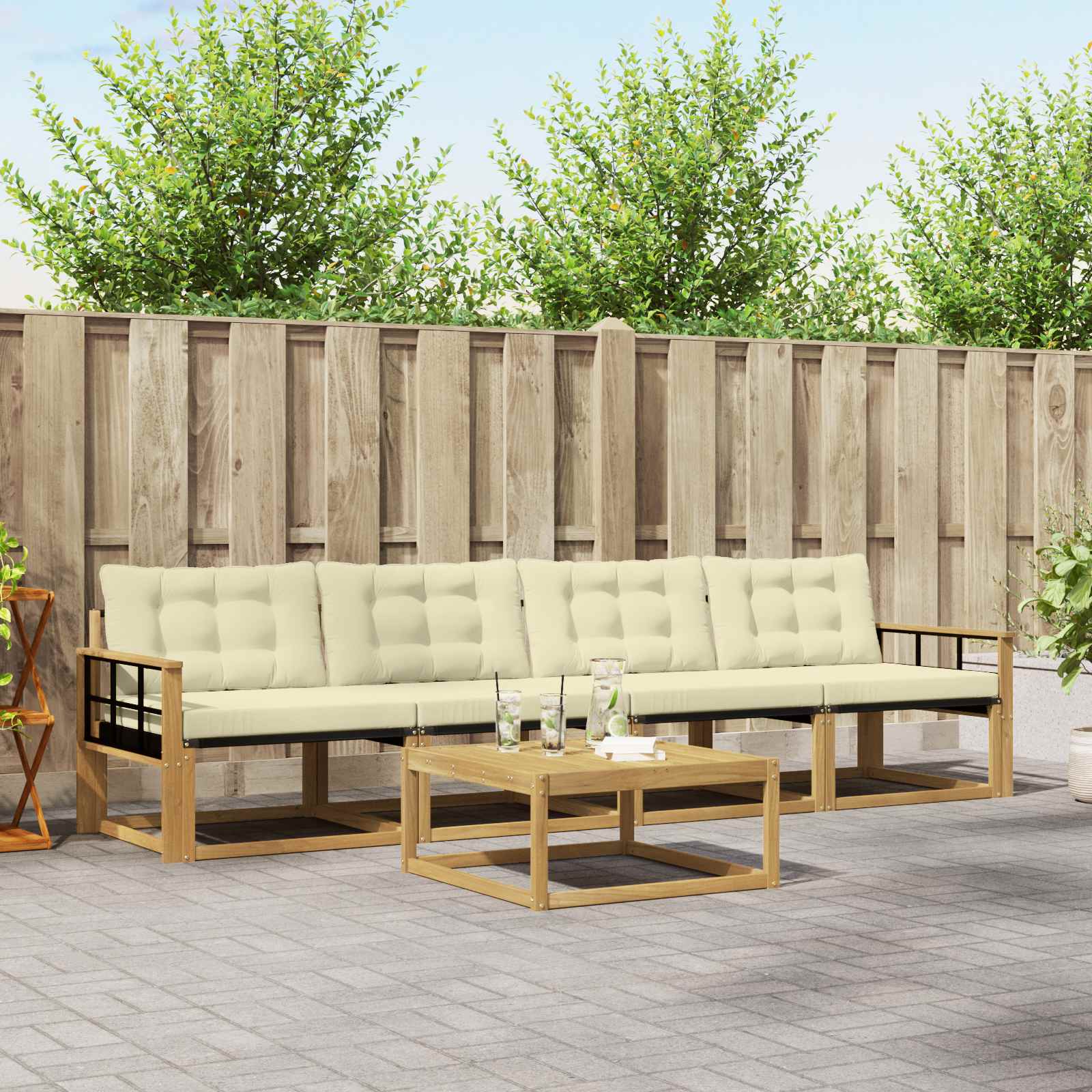 Outdoor-Sofagarnitur 5 stk. Weiß und Creme