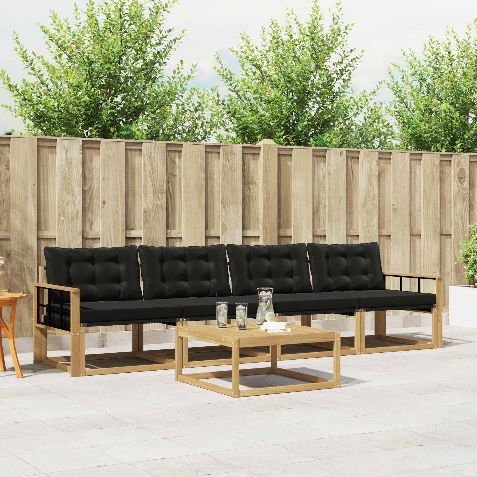 Outdoor-Sofagarnitur 5 stk. Weiß und Schwarz