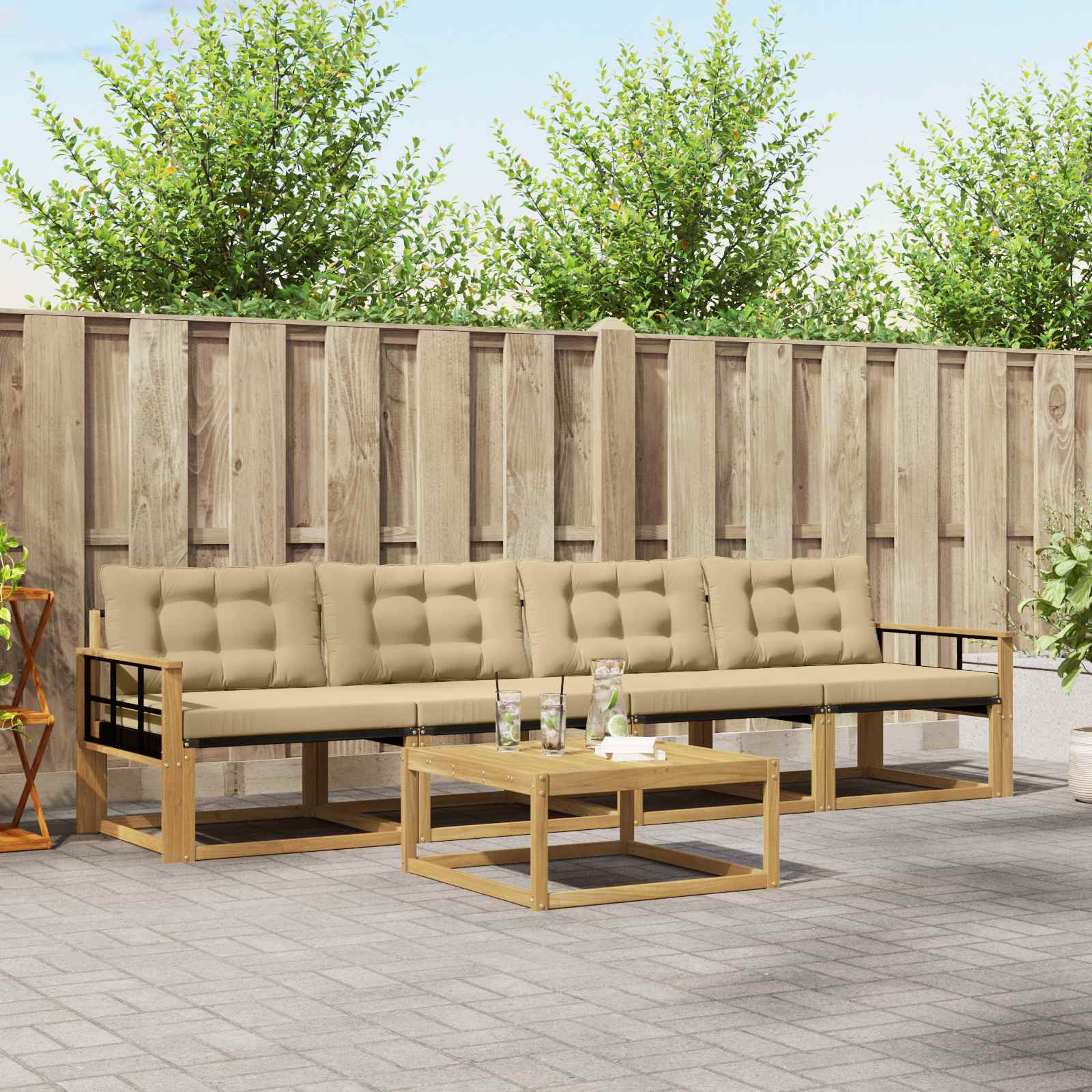 Outdoor-Sofagarnitur 5 stk. Weiß und Beige