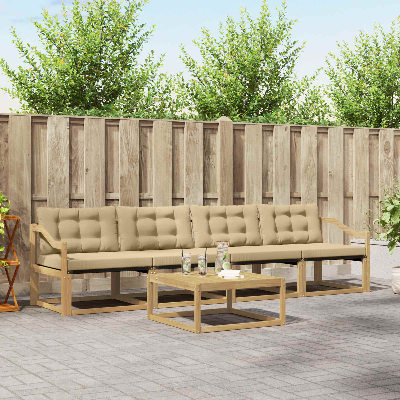 Outdoor-Sofagarnitur 5 stk. Weiß und Beige