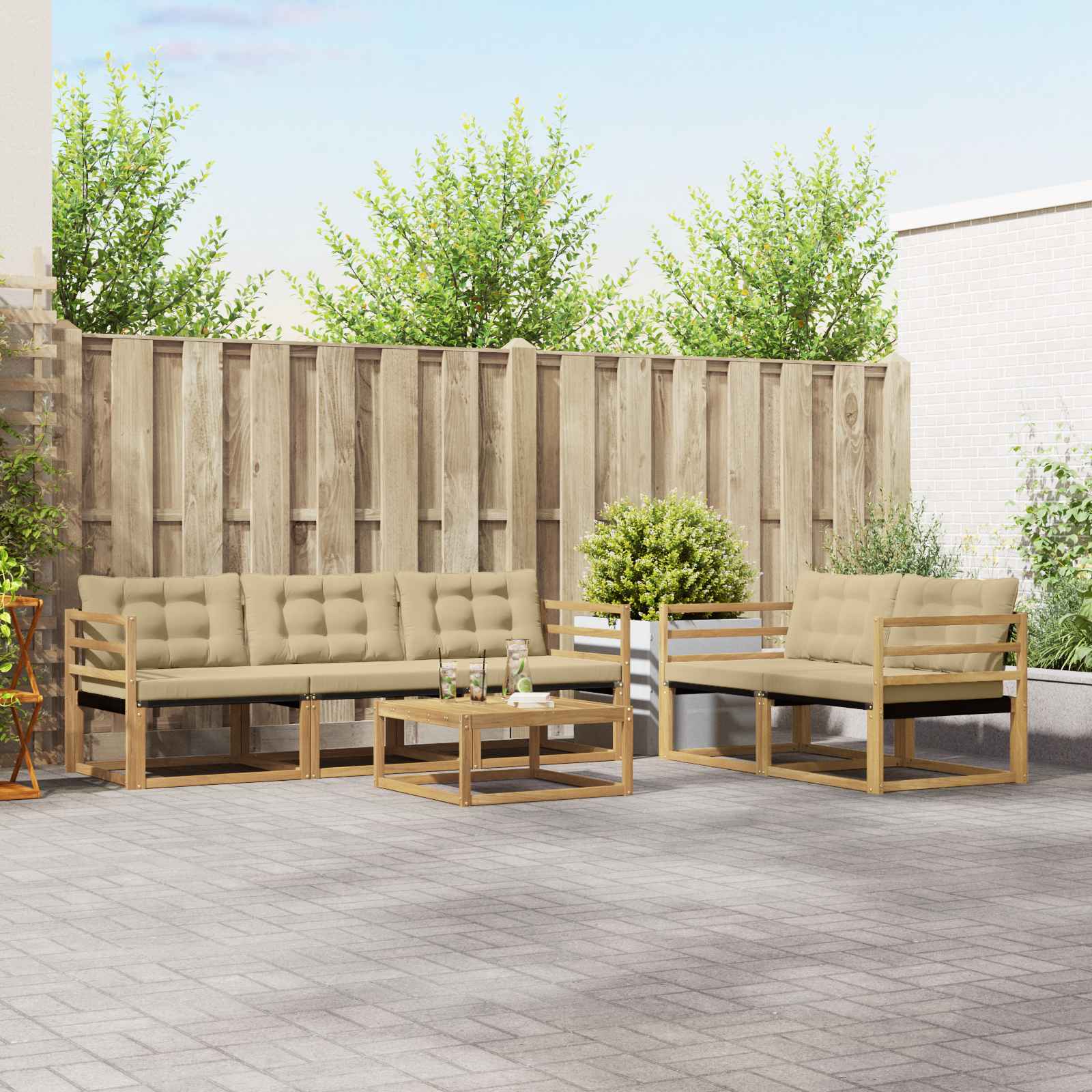 Outdoor-Sofagarnitur 6 stk. Weiß und Beige