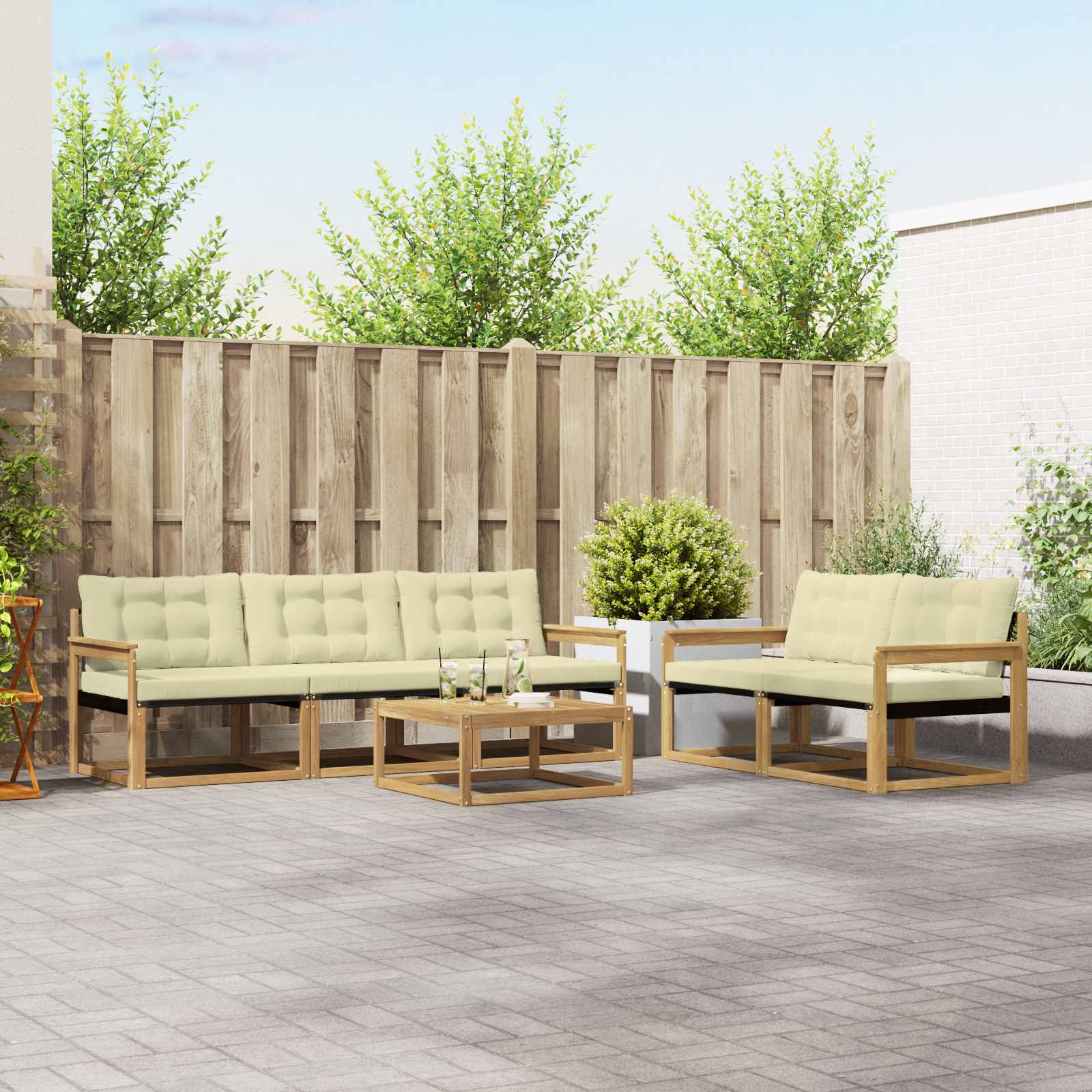 Outdoor-Sofagarnitur 6 stk. Weiß und Creme