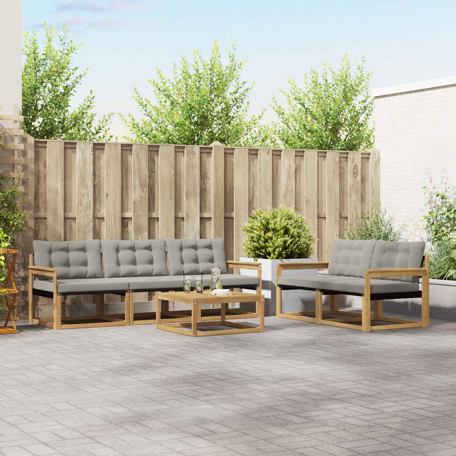 Outdoor-Sofagarnitur 6 stk. Weiß und Hellgrau