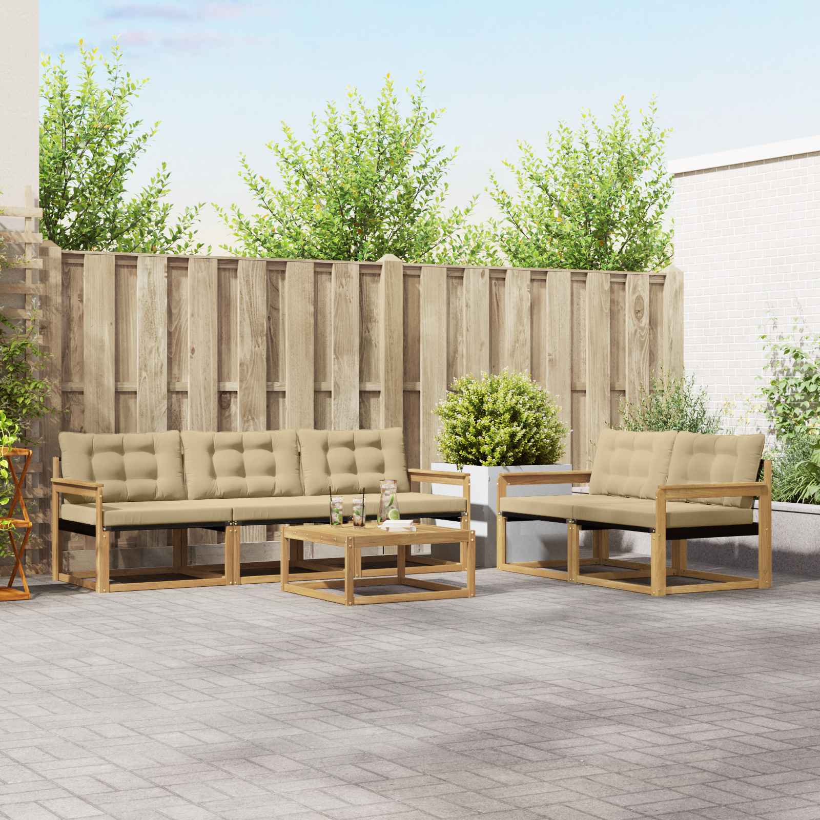 Outdoor-Sofagarnitur 6 stk. Weiß und Beige
