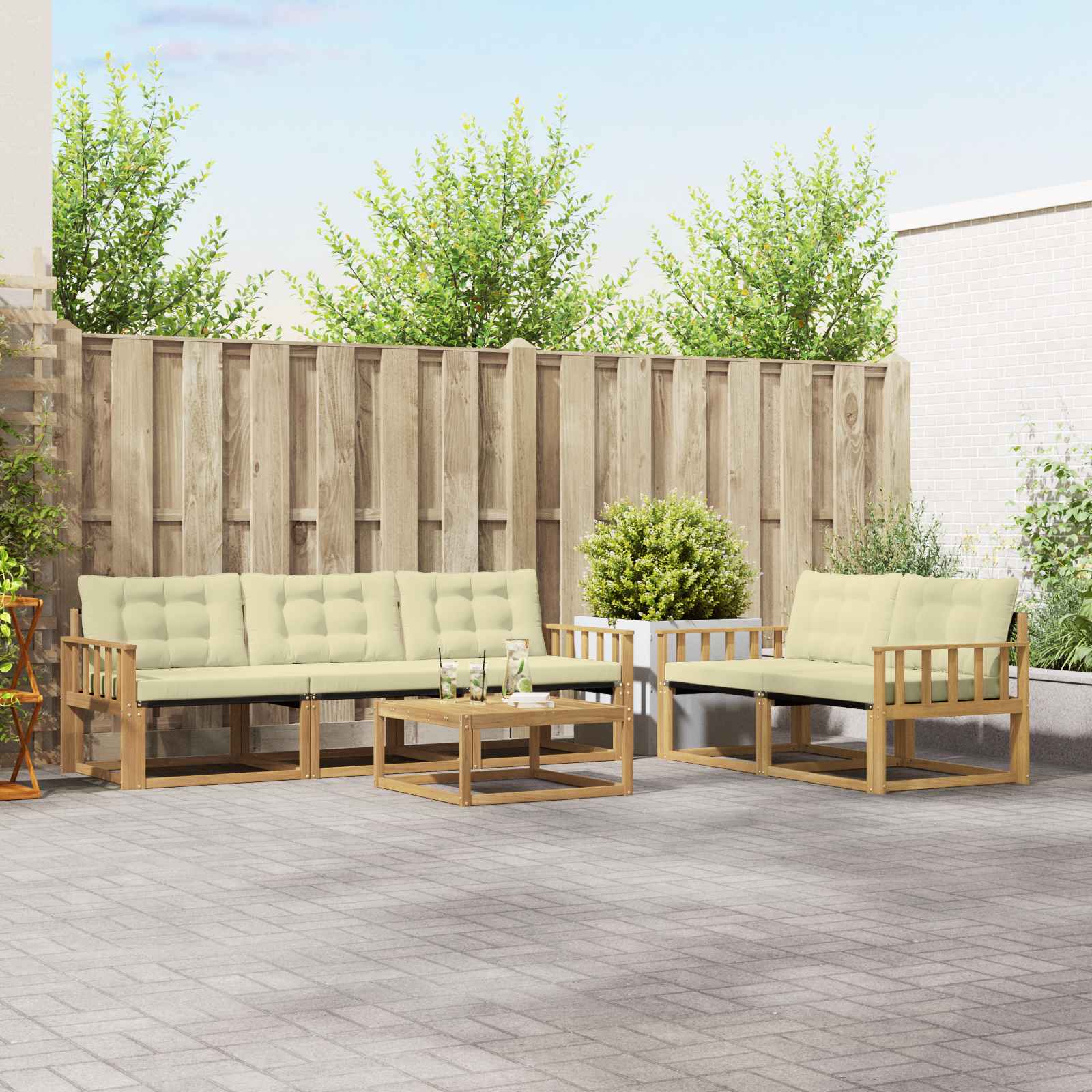 Outdoor-Sofagarnitur 6 stk. Weiß und Creme
