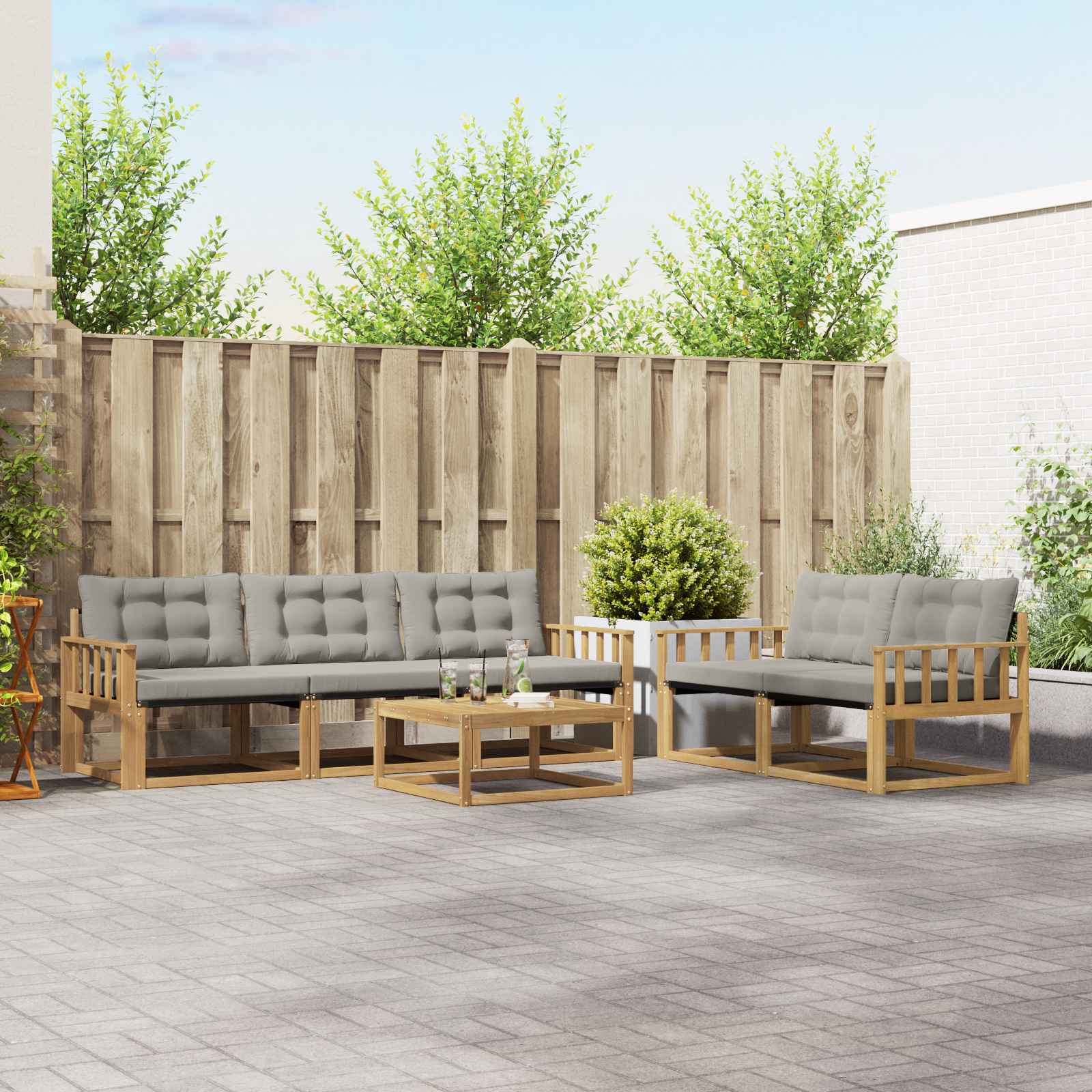 Outdoor-Sofagarnitur 6 stk. Weiß und Hellgrau