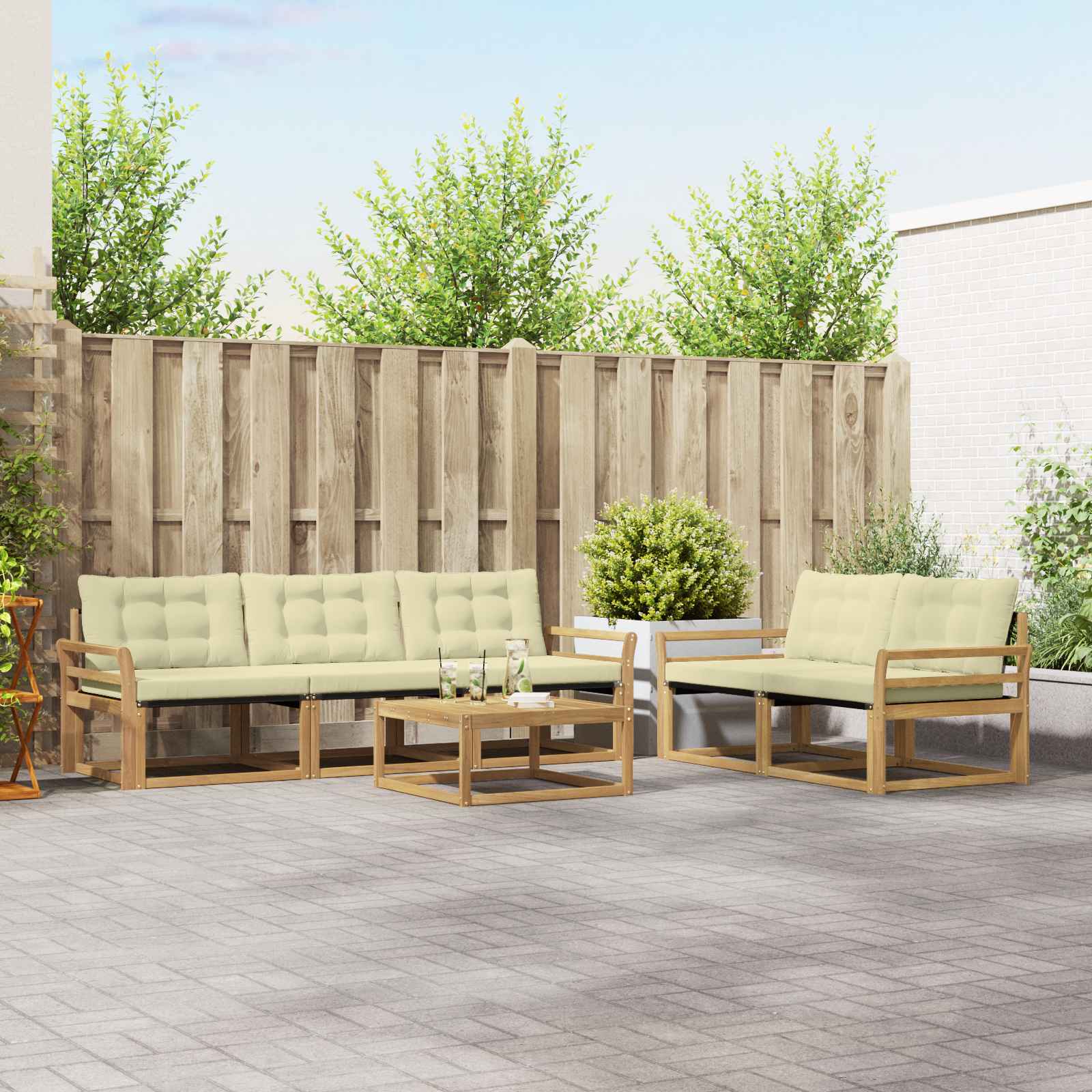 Outdoor-Sofagarnitur 6 stk. Weiß und Creme