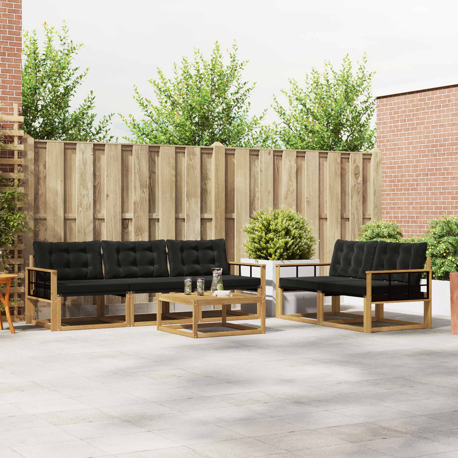 Outdoor-Sofagarnitur 6 stk. Weiß und Schwarz