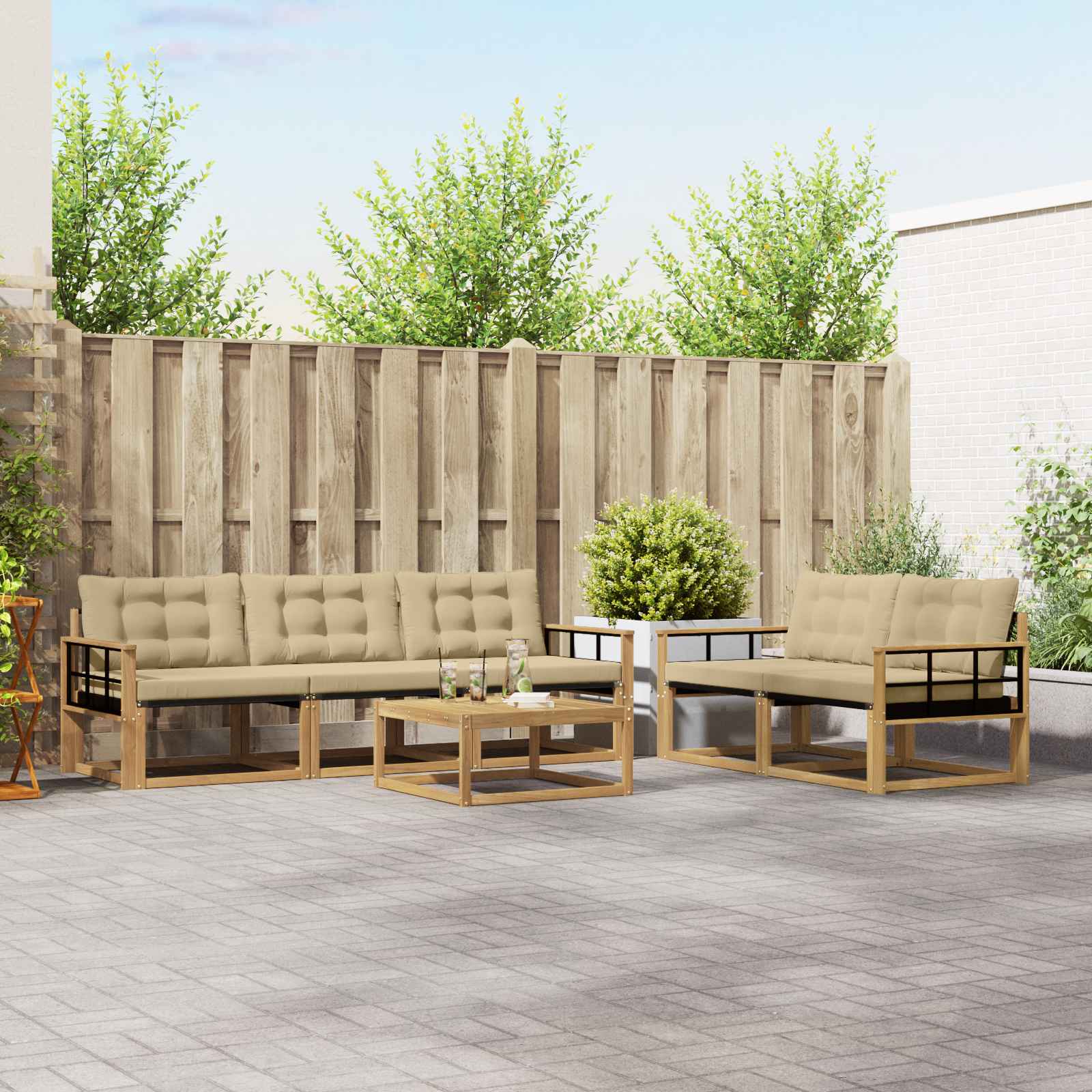 Outdoor-Sofagarnitur 6 stk. Weiß und Beige