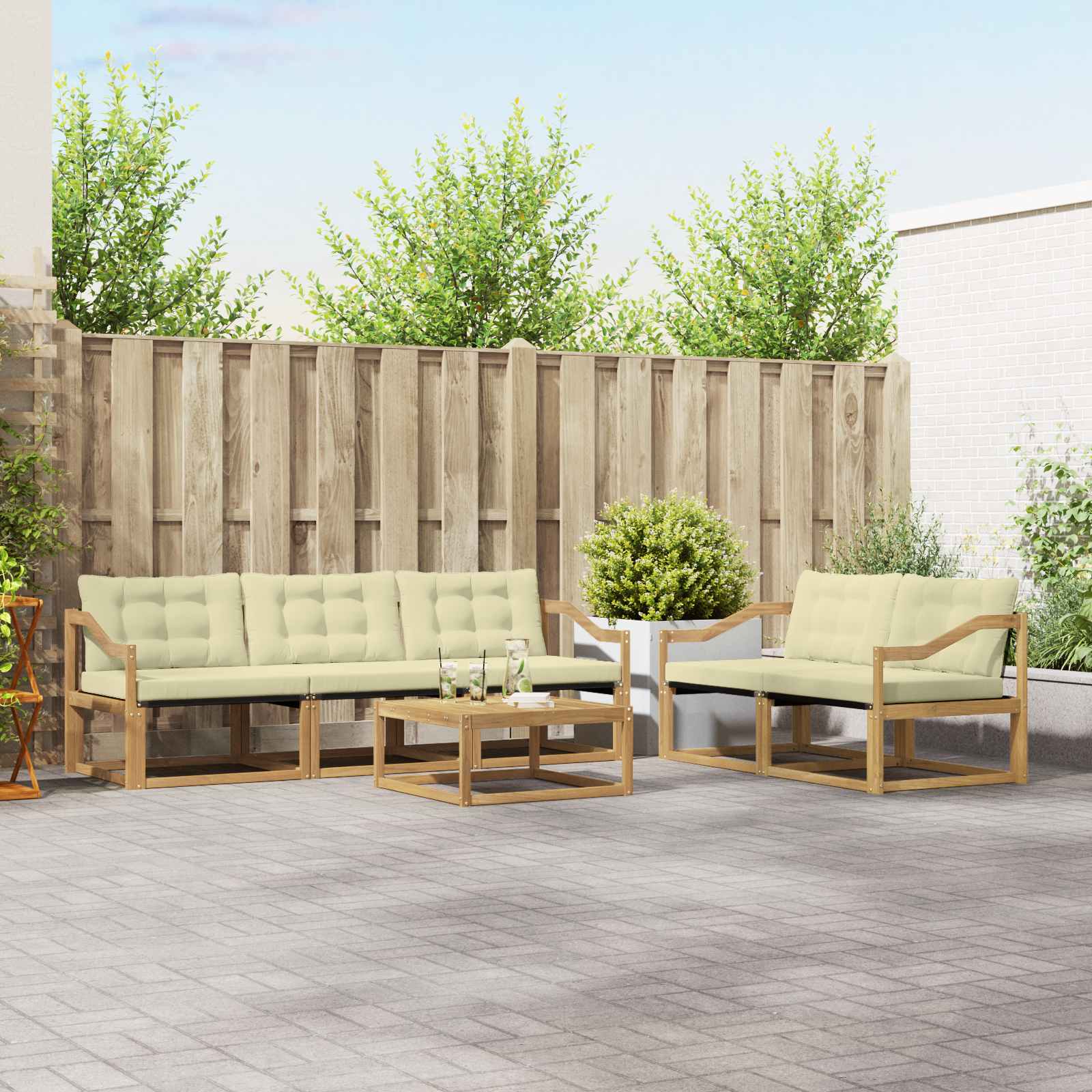 Outdoor-Sofagarnitur 6 stk. Weiß und Creme