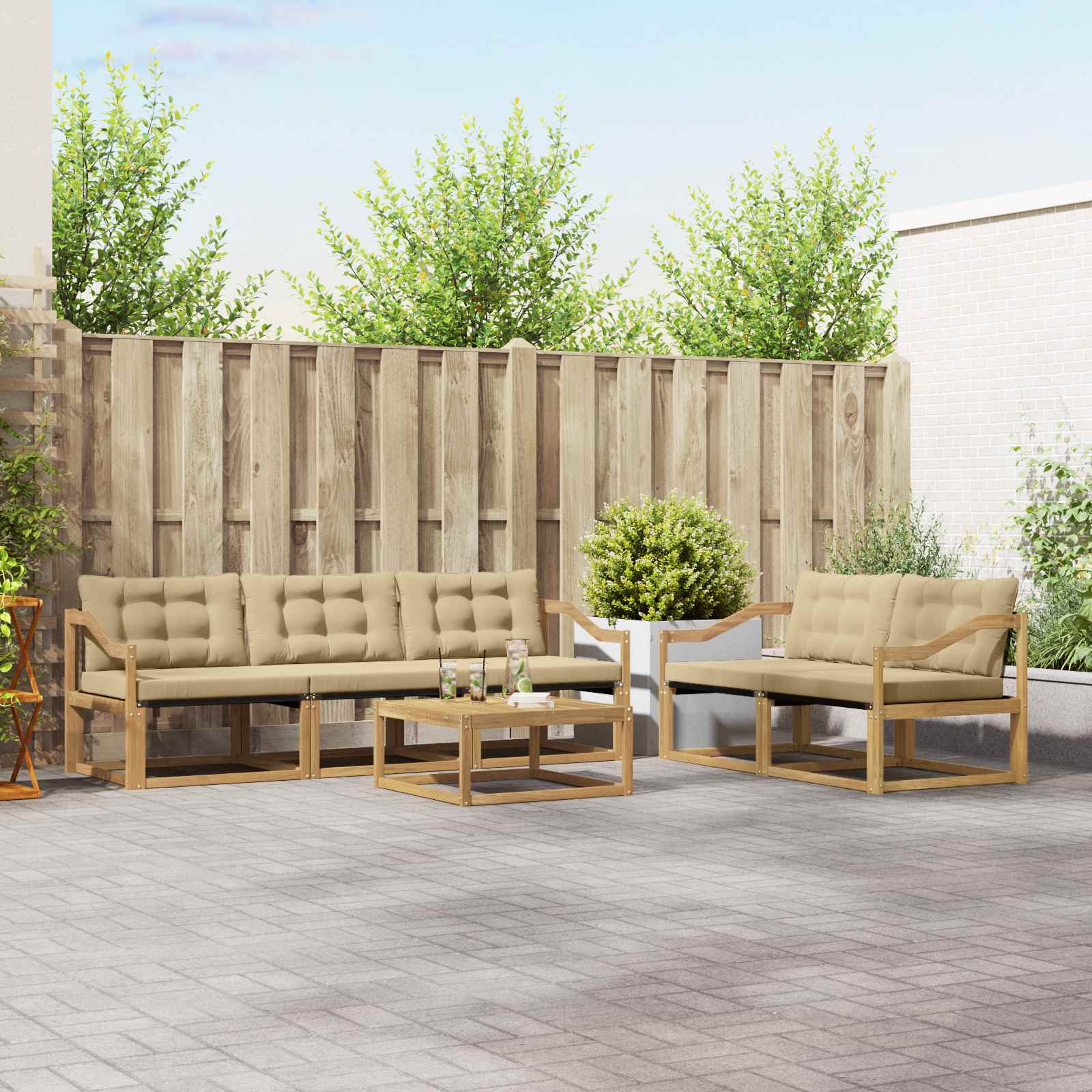 Outdoor-Sofagarnitur 6 stk. Weiß und Beige