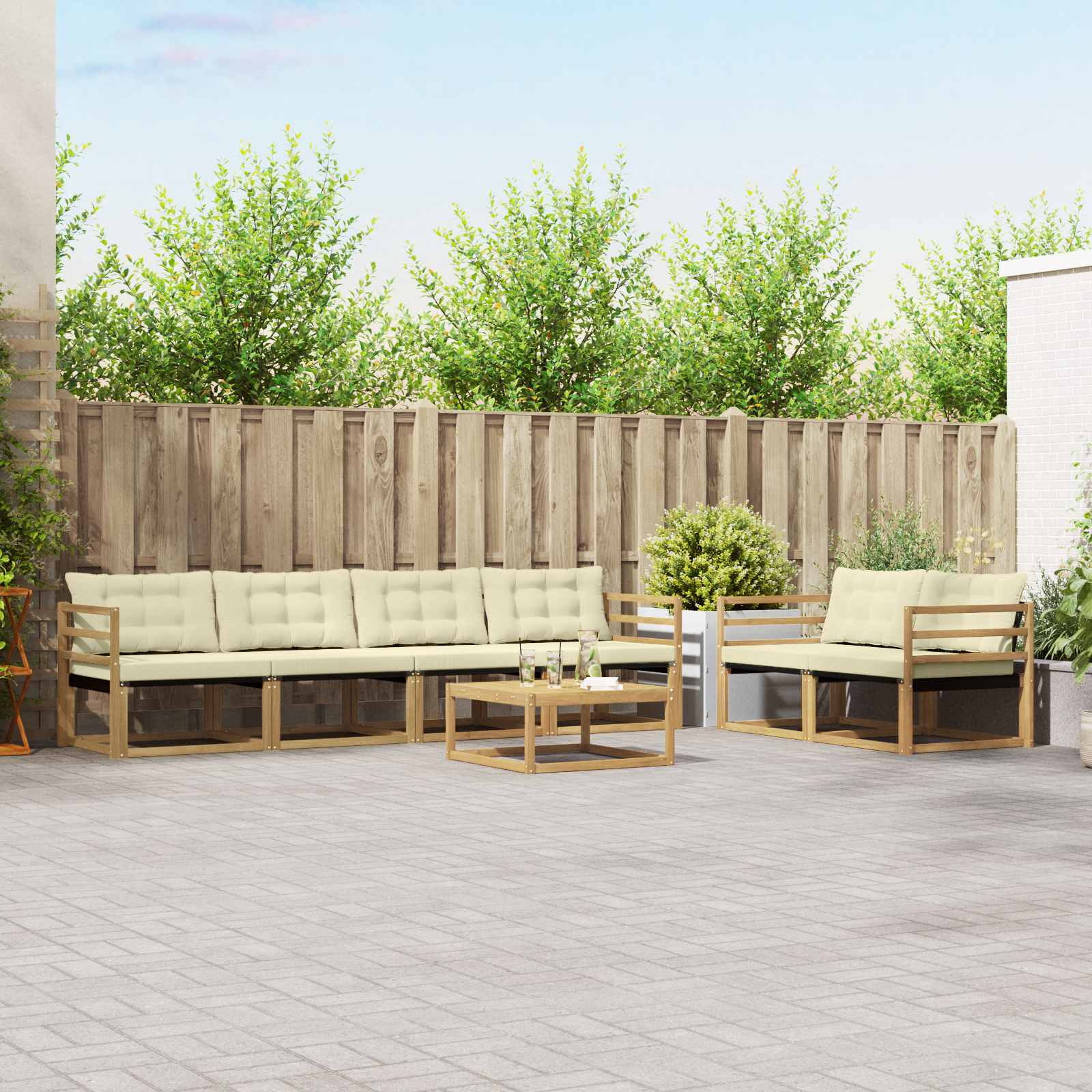 Outdoor-Sofagarnitur 7 stk. Weiß und Creme