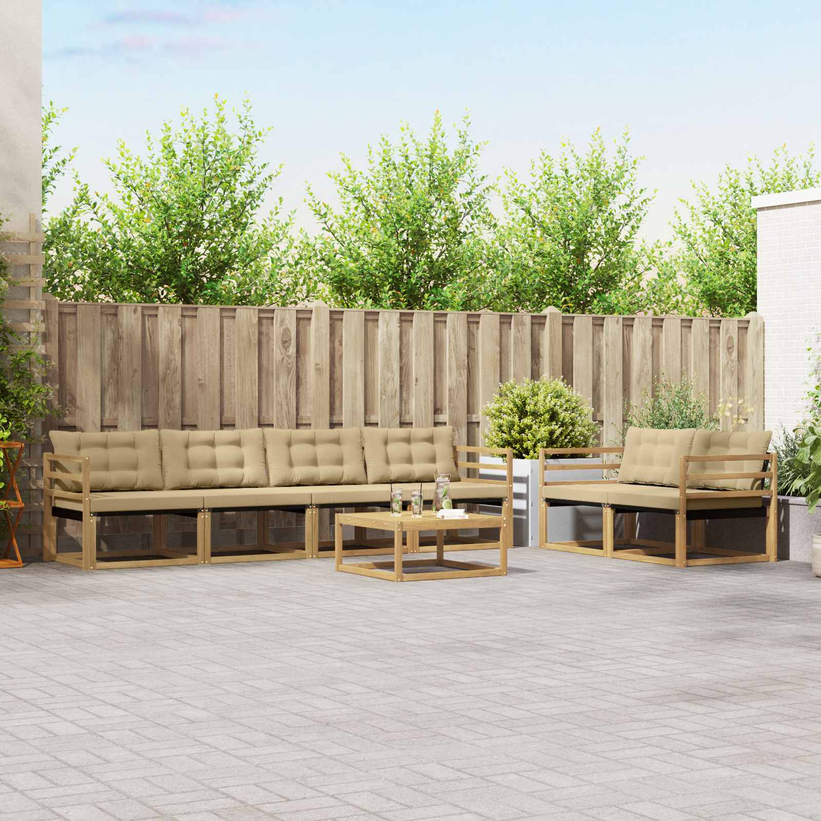 Outdoor-Sofagarnitur 7 stk. Weiß und Beige