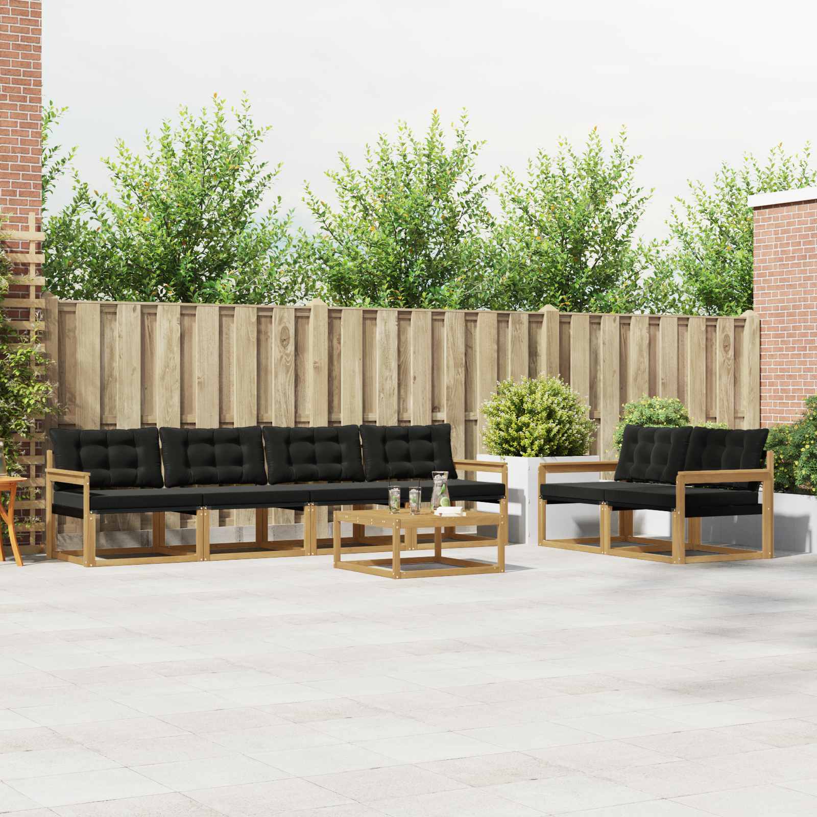 Outdoor-Sofagarnitur 7 stk. Weiß und Schwarz