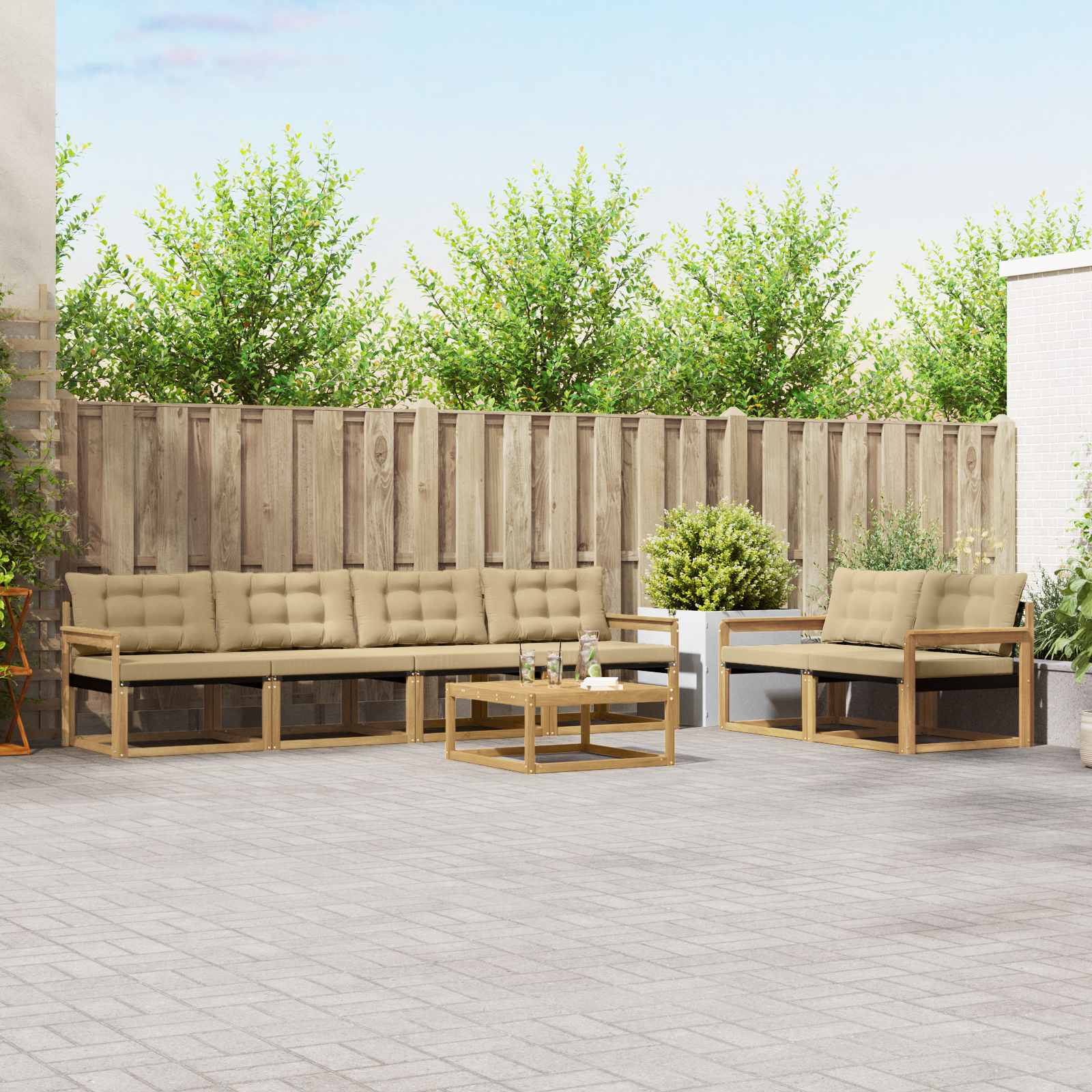 Outdoor-Sofagarnitur 7 stk. Weiß und Beige