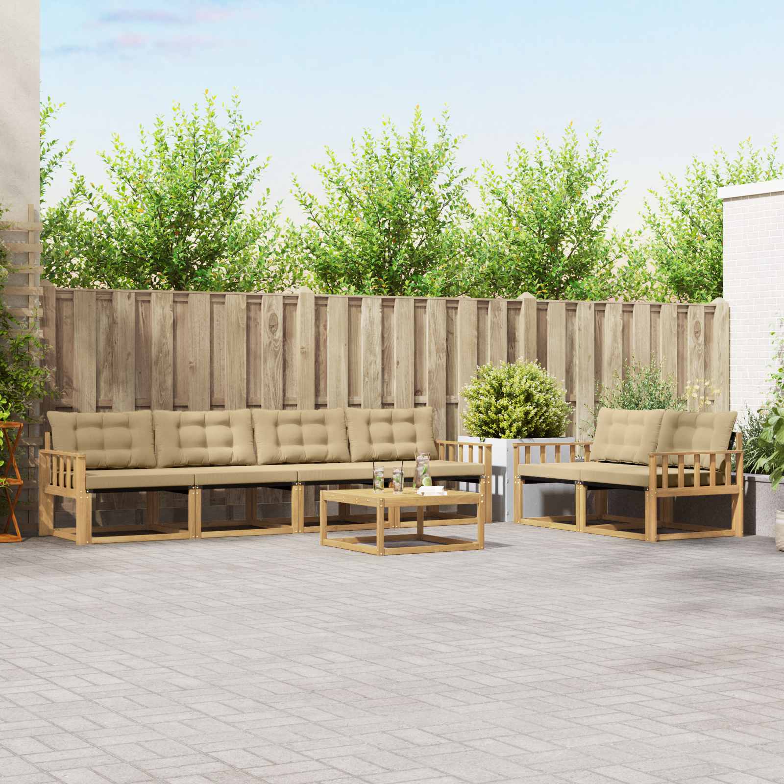 Outdoor-Sofagarnitur 7 stk. Weiß und Beige