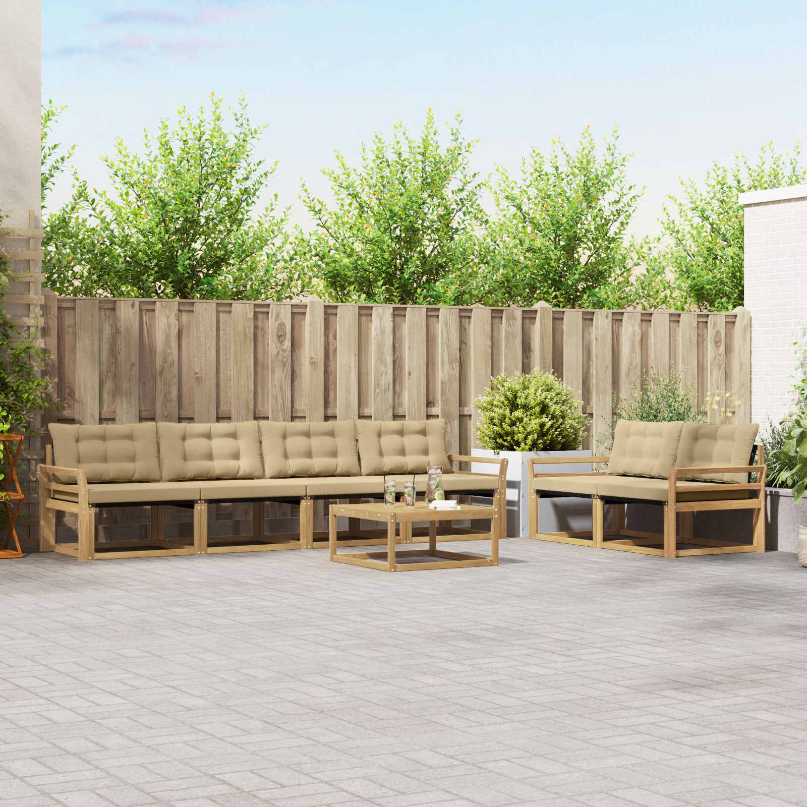 Outdoor-Sofagarnitur 7 stk. Weiß und Beige