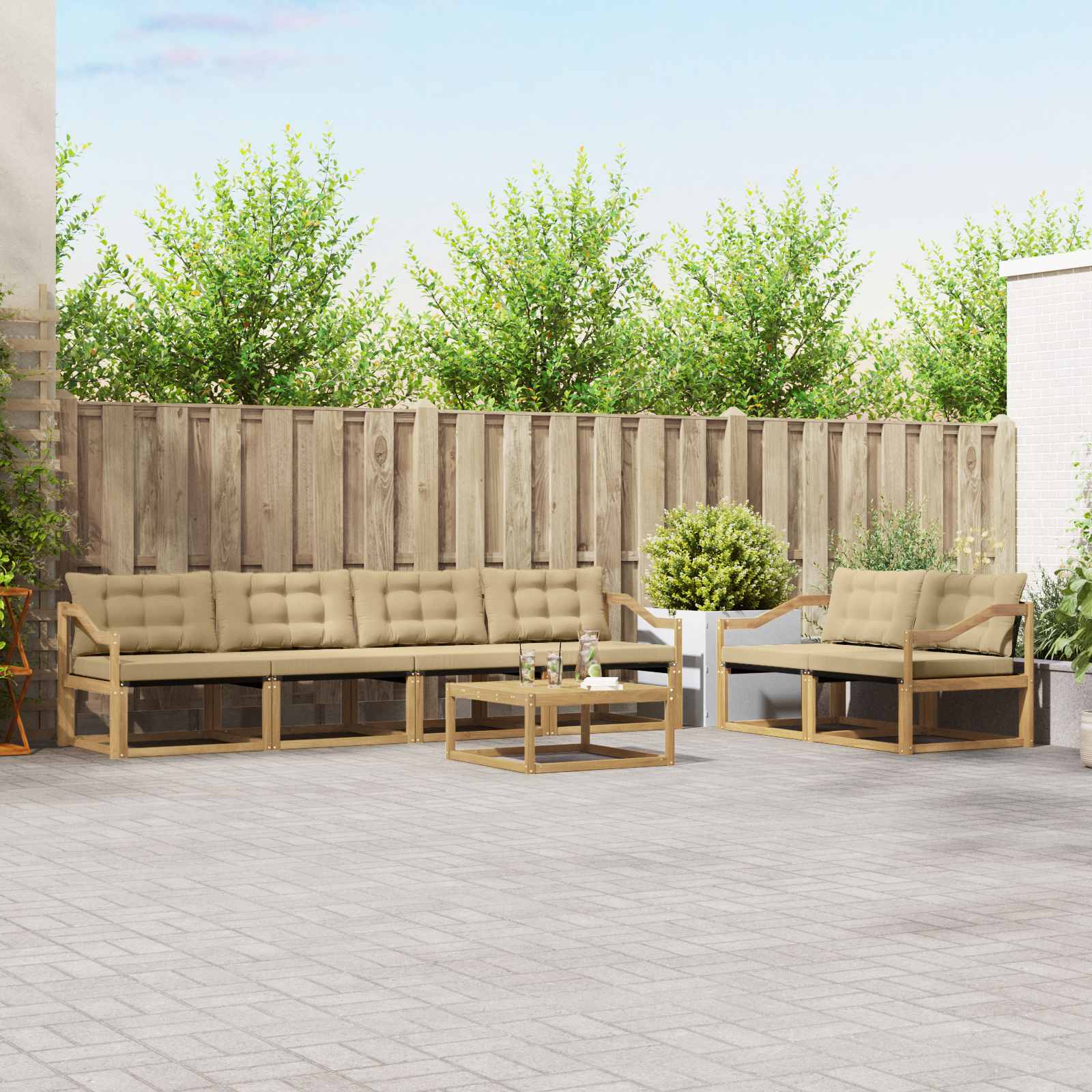 Outdoor-Sofagarnitur 7 stk. Weiß und Beige