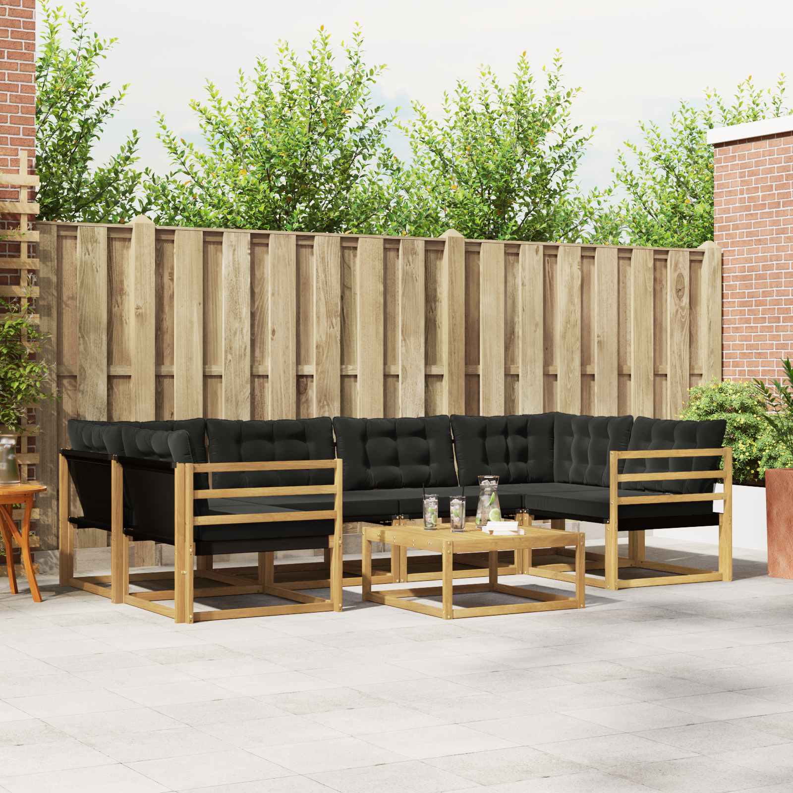 Outdoor-Sofagarnitur 7 stk. Weiß und Schwarz
