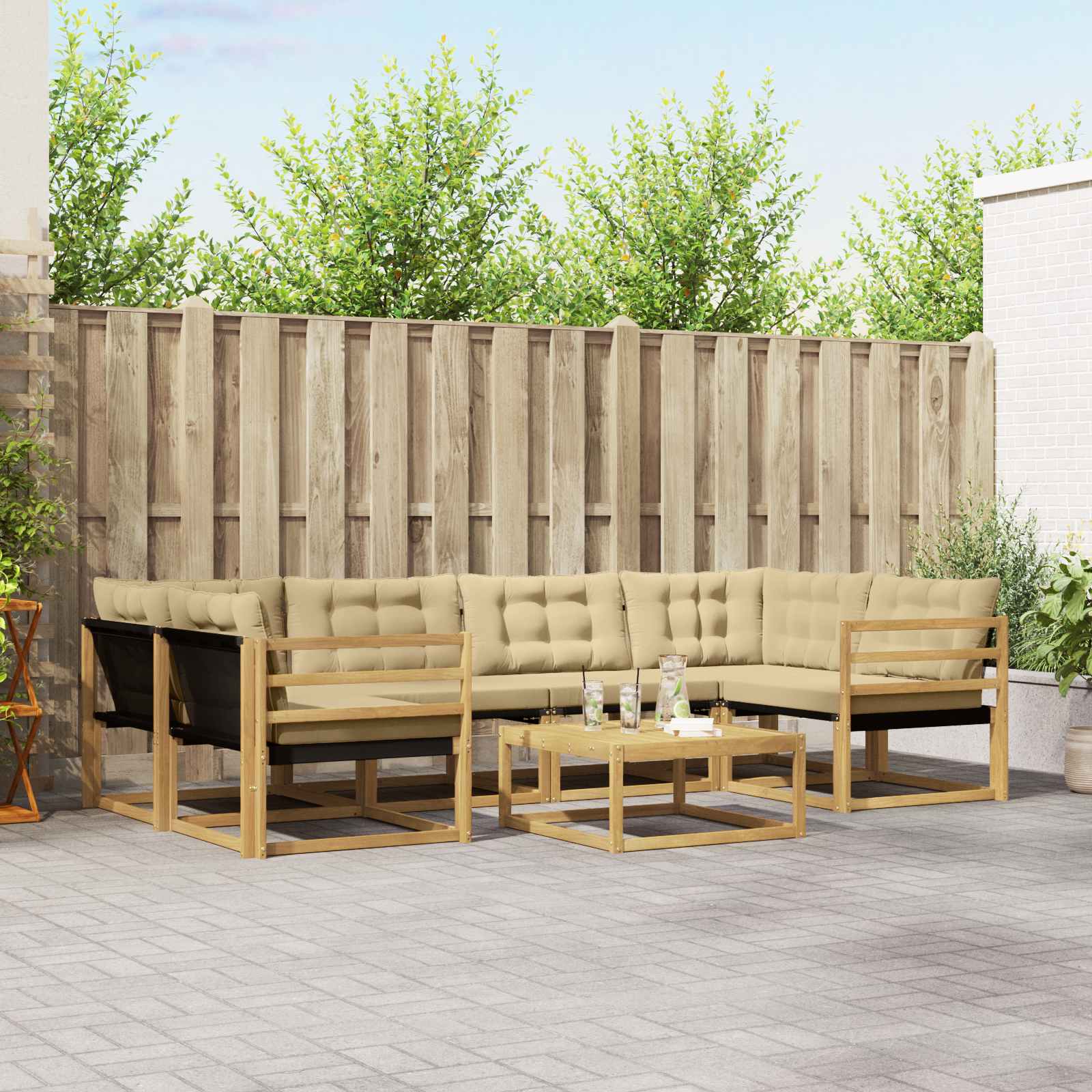 Outdoor-Sofagarnitur 7 stk. Weiß und Beige