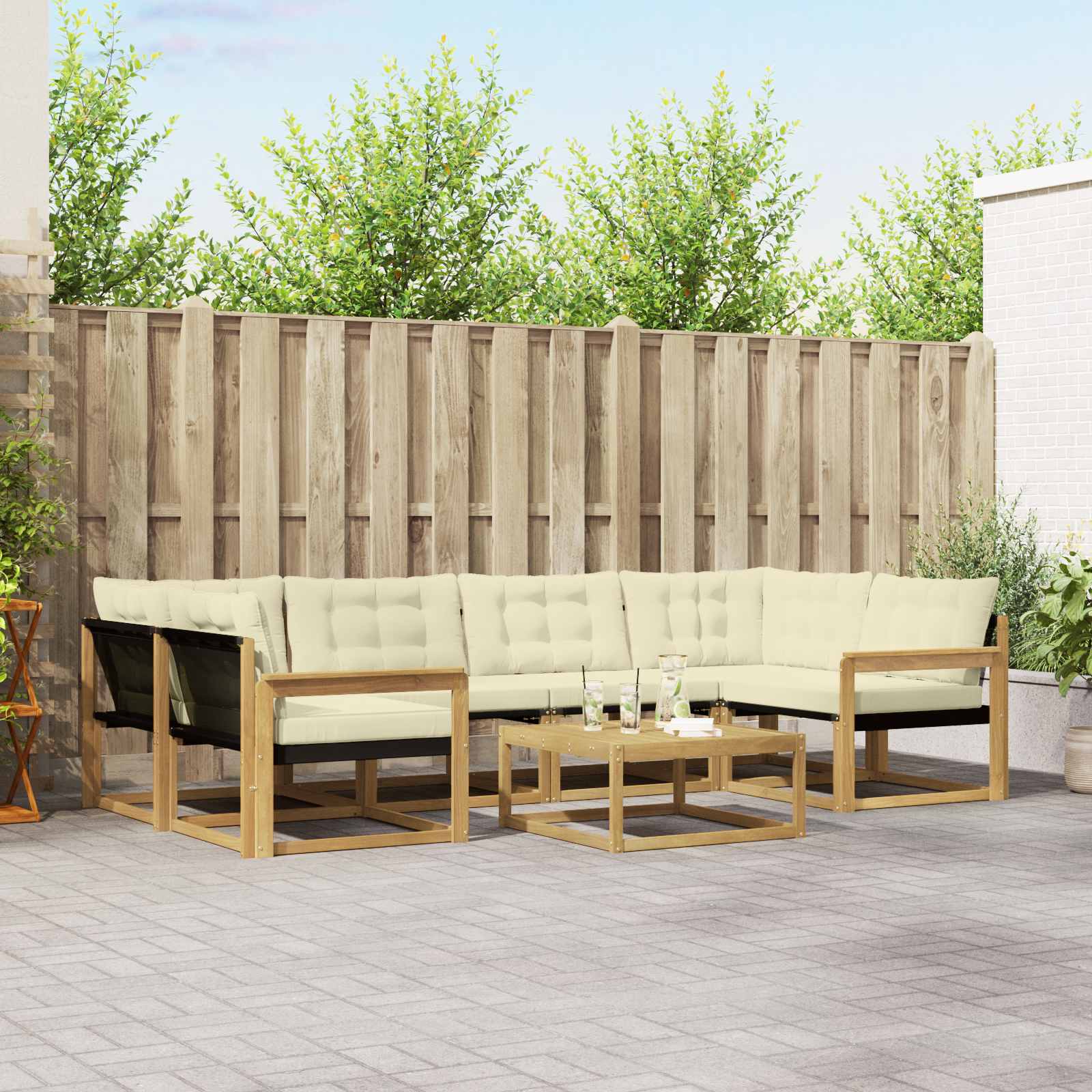 Outdoor-Sofagarnitur 7 stk. Weiß und Creme