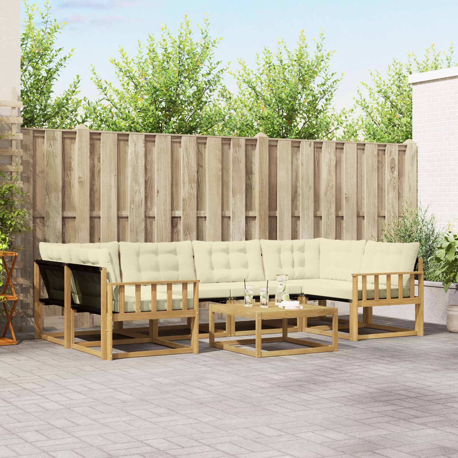 Outdoor-Sofagarnitur 7 stk. Weiß und Creme