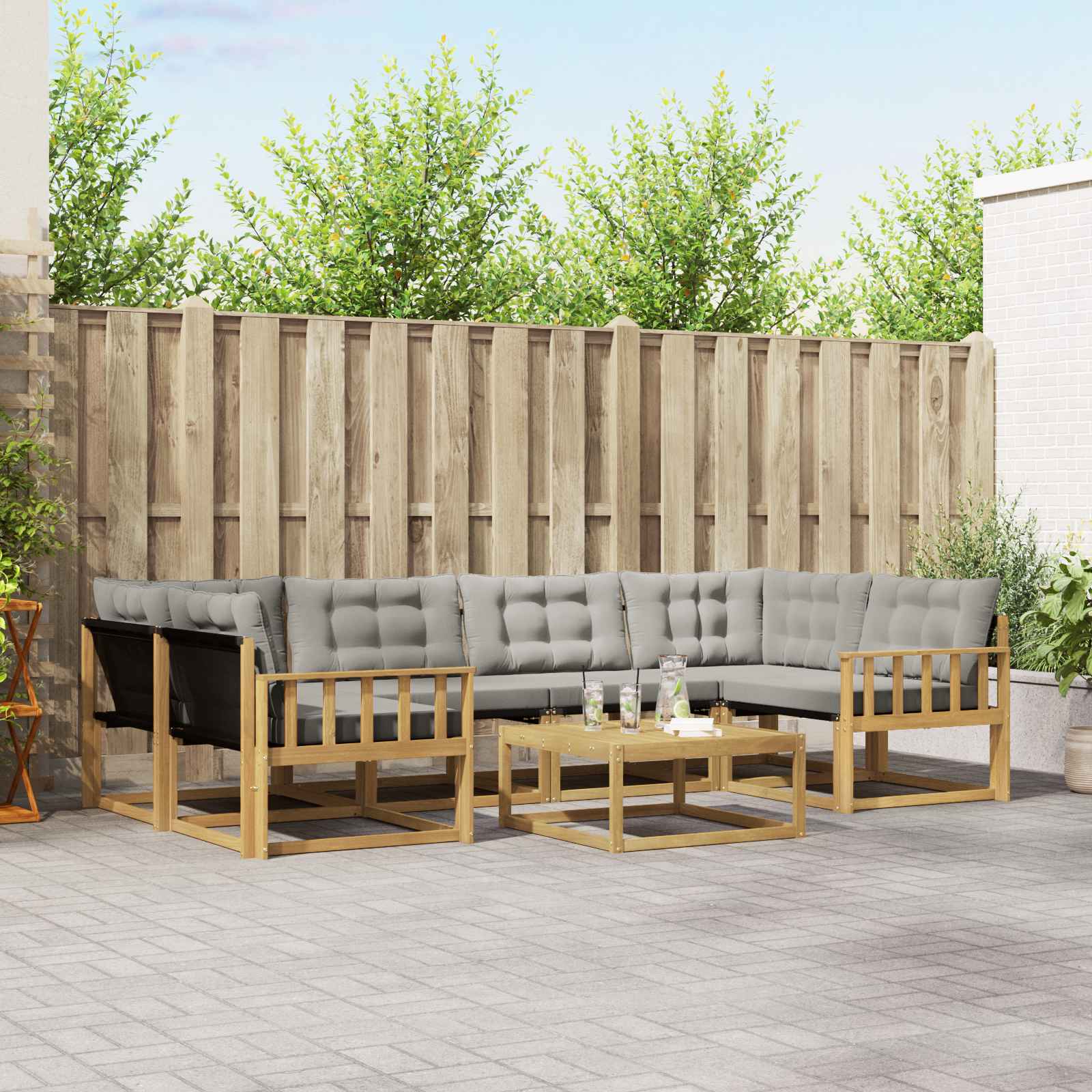 Outdoor-Sofagarnitur 7 stk. Weiß und Hellgrau