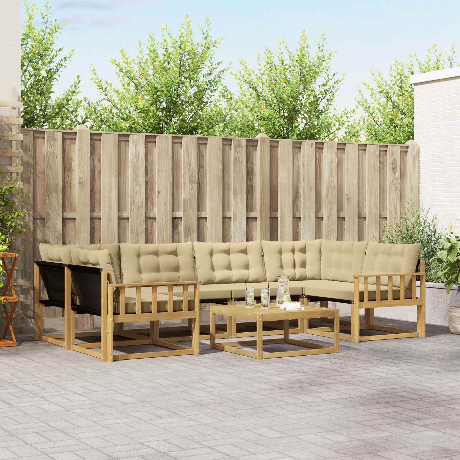 Outdoor-Sofagarnitur 7 stk. Weiß und Beige