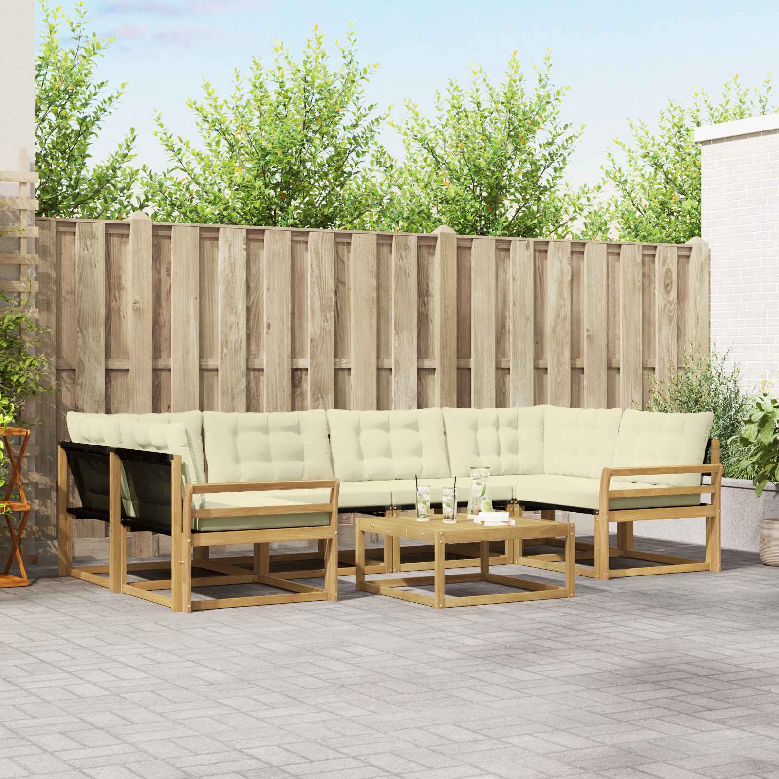 Outdoor-Sofagarnitur 7 stk. Weiß und Creme