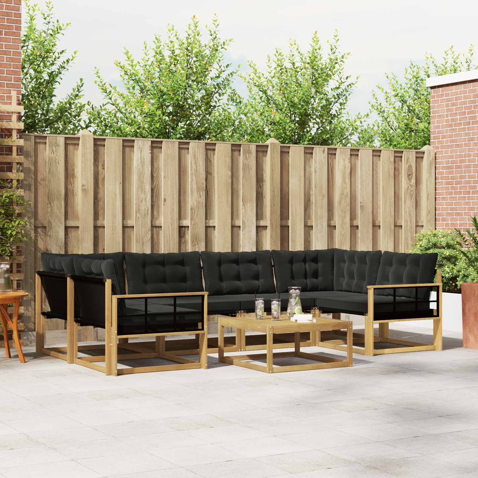 Outdoor-Sofagarnitur 7 stk. Weiß und Schwarz