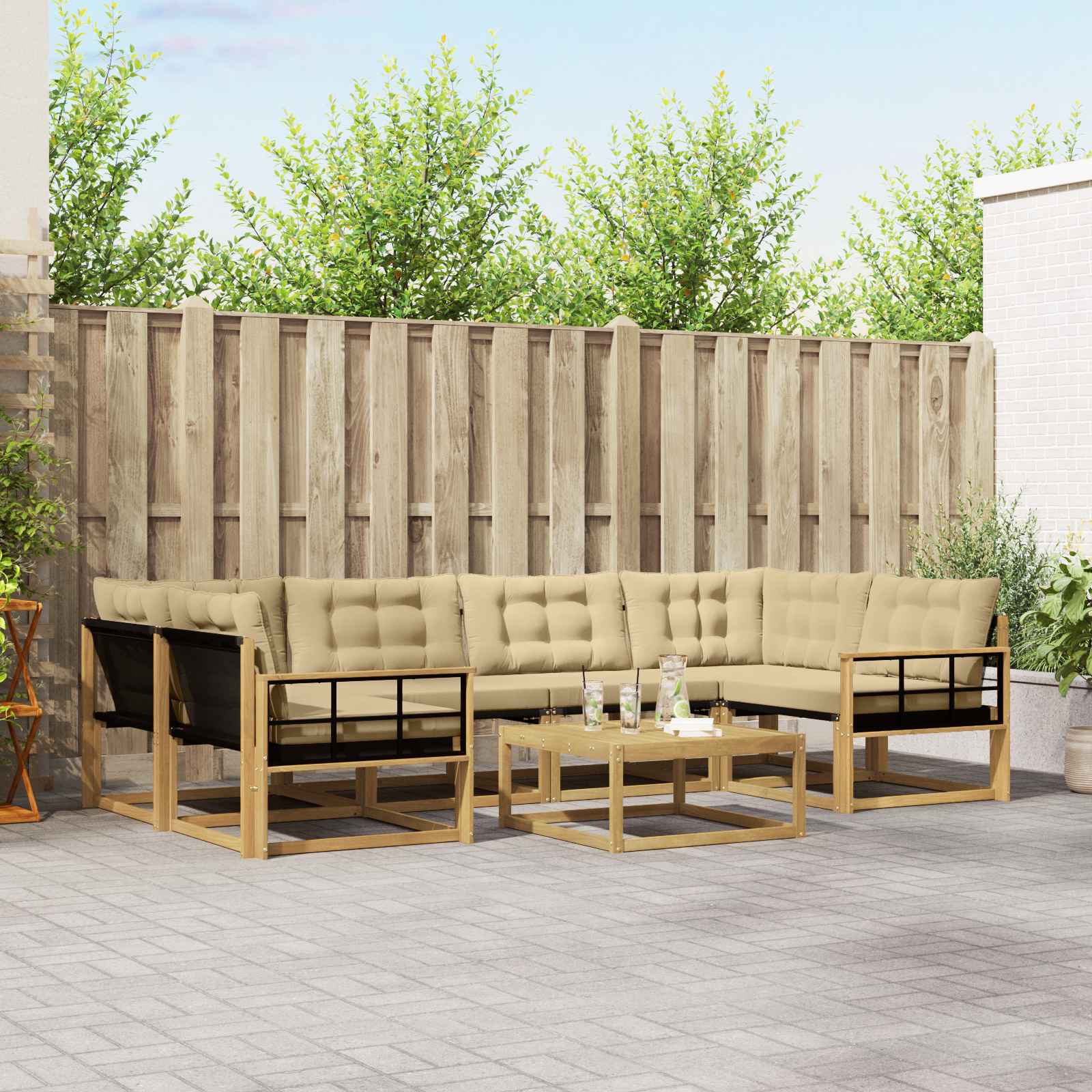 Outdoor-Sofagarnitur 7 stk. Weiß und Beige