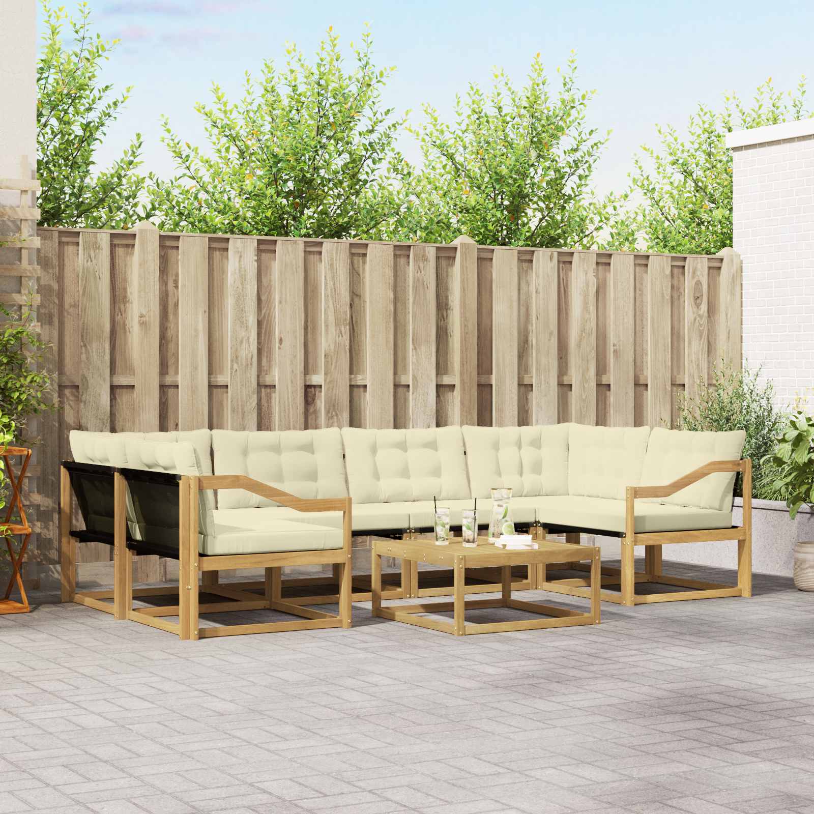 Outdoor-Sofagarnitur 7 stk. Weiß und Creme
