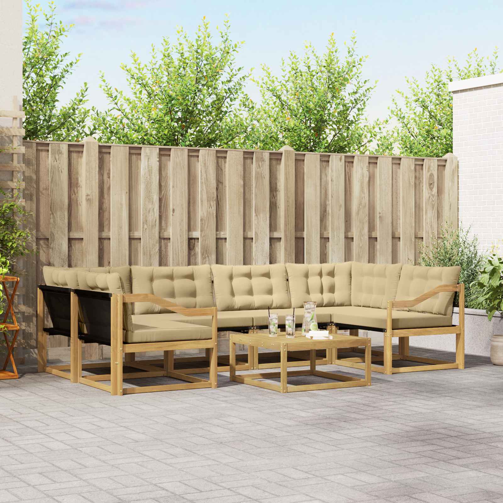 Outdoor-Sofagarnitur 7 stk. Weiß und Beige