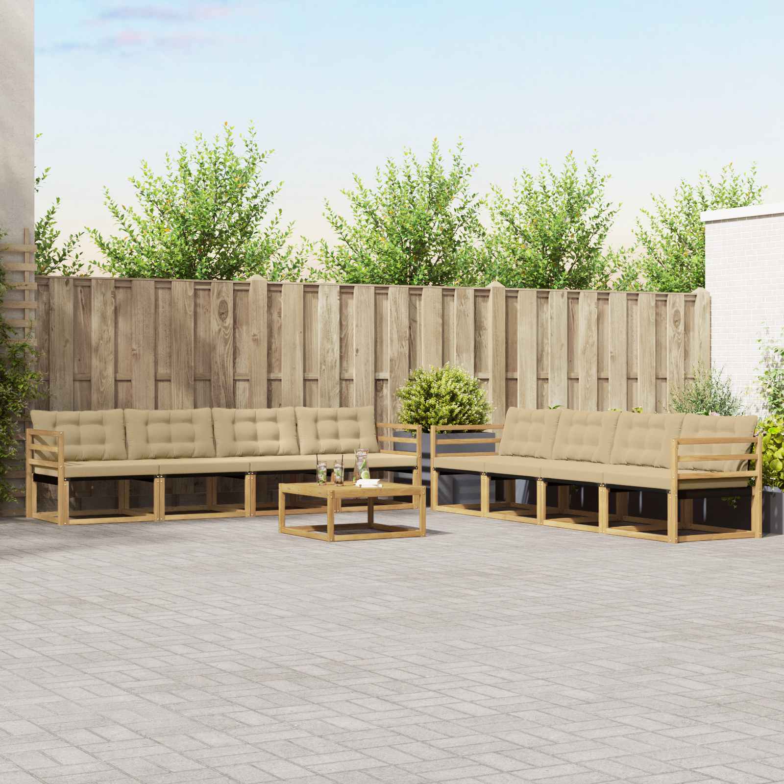 Outdoor-Sofagarnitur 9 stk. Weiß und Beige