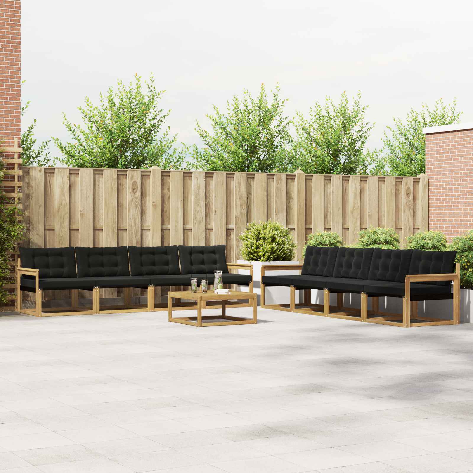 Outdoor-Sofagarnitur 9 stk. Weiß und Schwarz