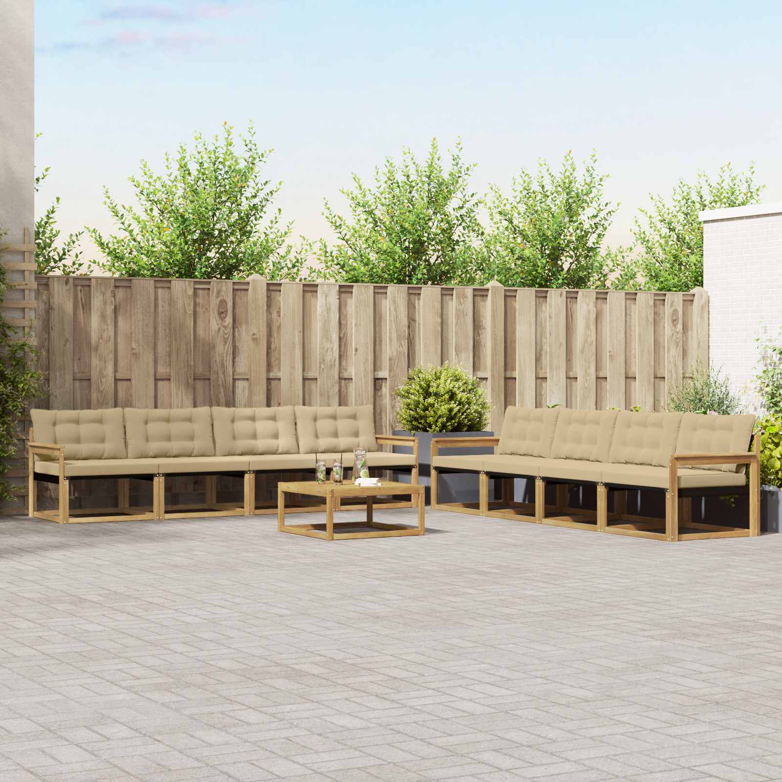 Outdoor-Sofagarnitur 9 stk. Weiß und Beige